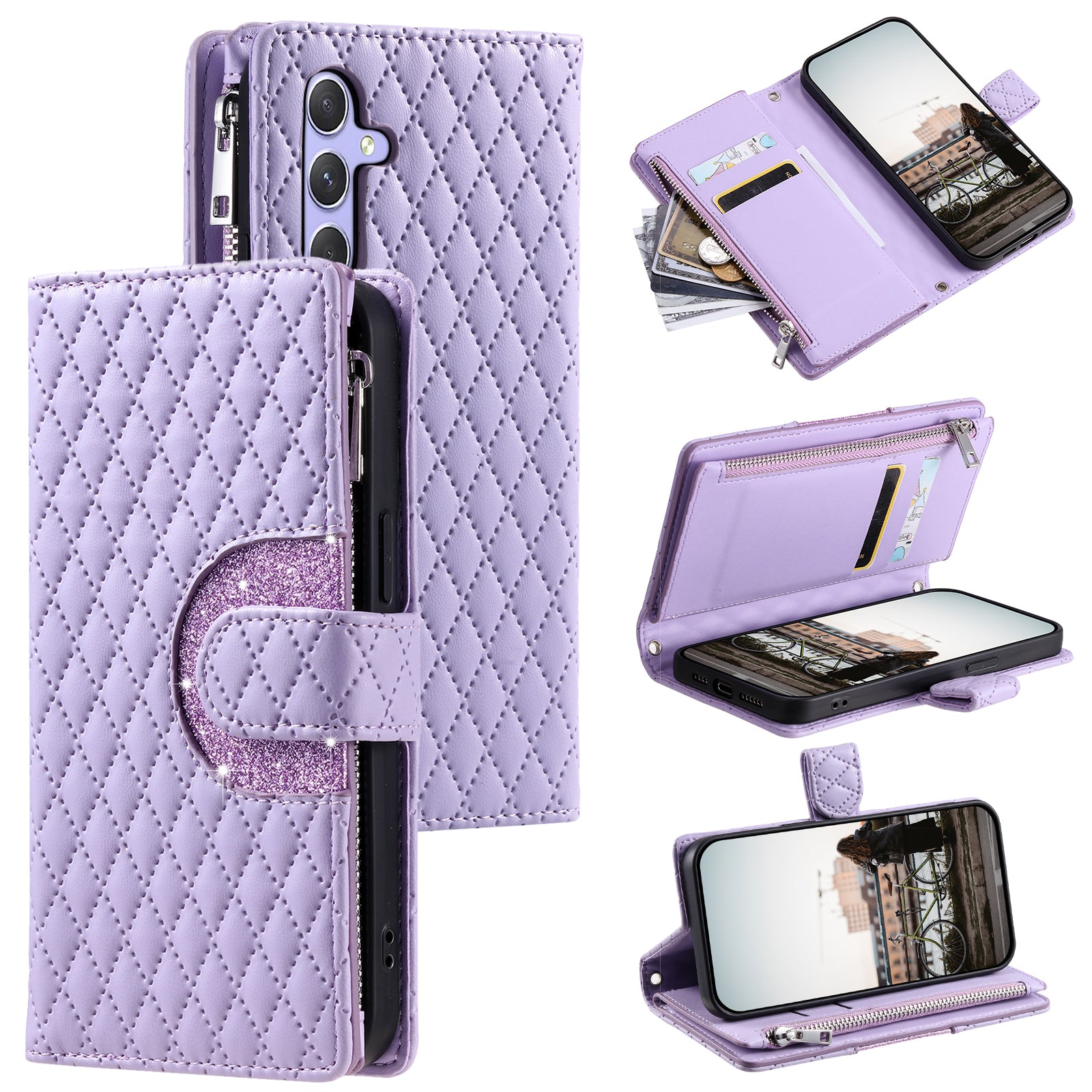 Style 012 for Samsung Galaxy A34 5G Zipper Wallet Case Rhombus PU Leather Flip Phone Cover