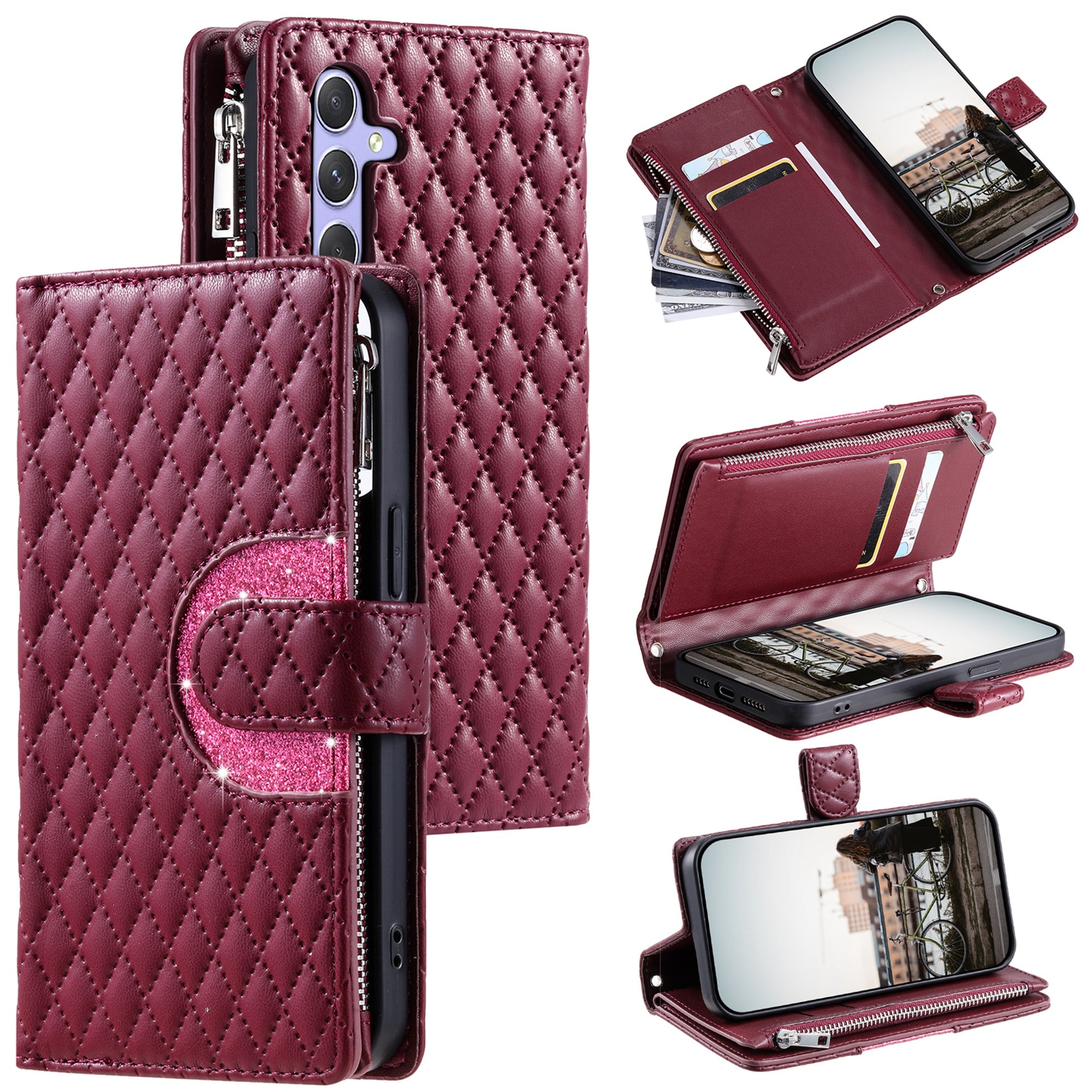 Style 012 for Samsung Galaxy A34 5G Zipper Wallet Case Rhombus PU Leather Flip Phone Cover