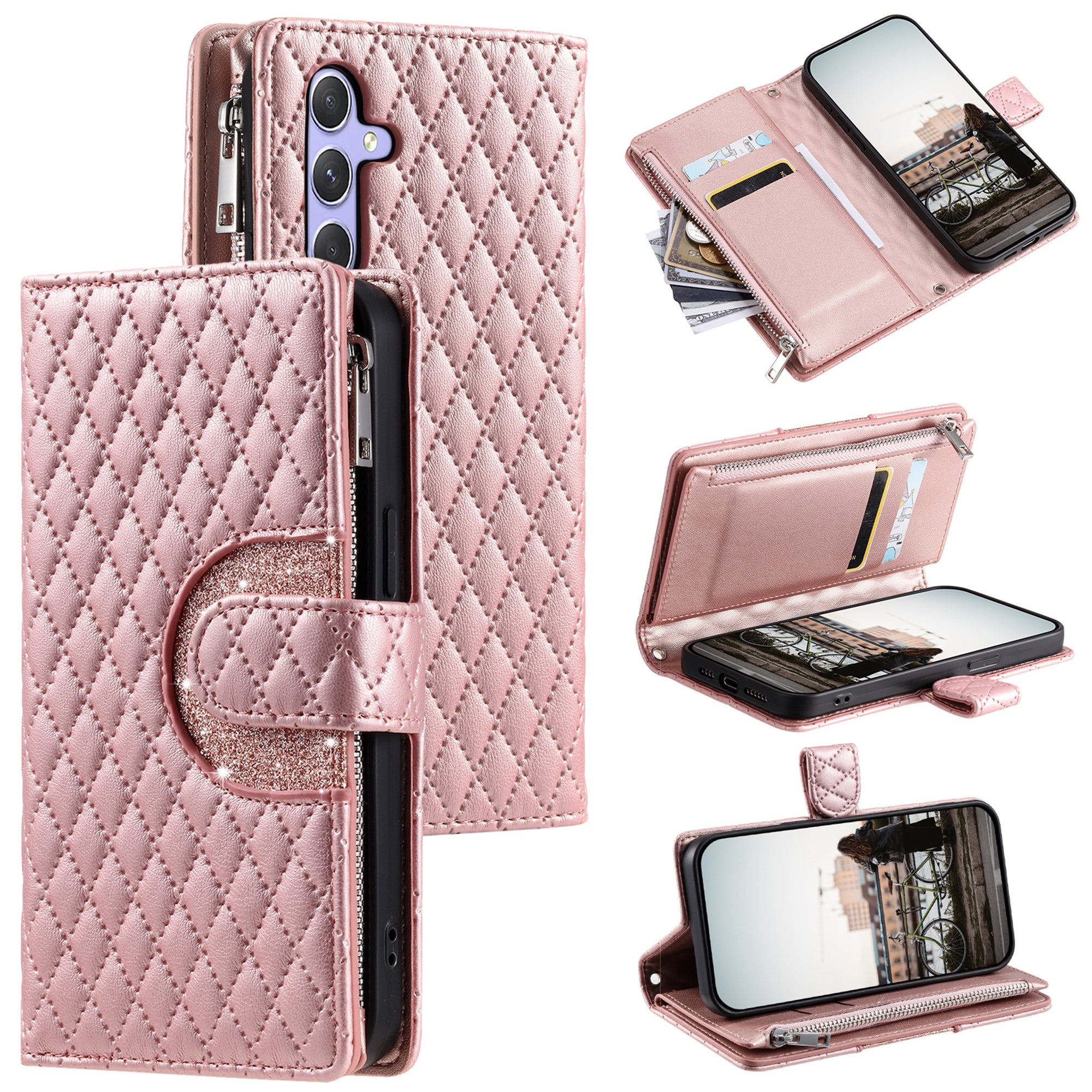 Style 012 for Samsung Galaxy A34 5G Zipper Wallet Case Rhombus PU Leather Flip Phone Cover