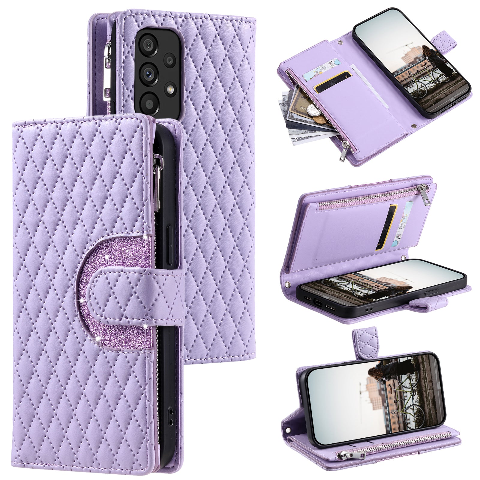 Style 012 for Samsung Galaxy A53 5G Phone Case Rhombus Zipper Wallet PU Leather Flip Cover