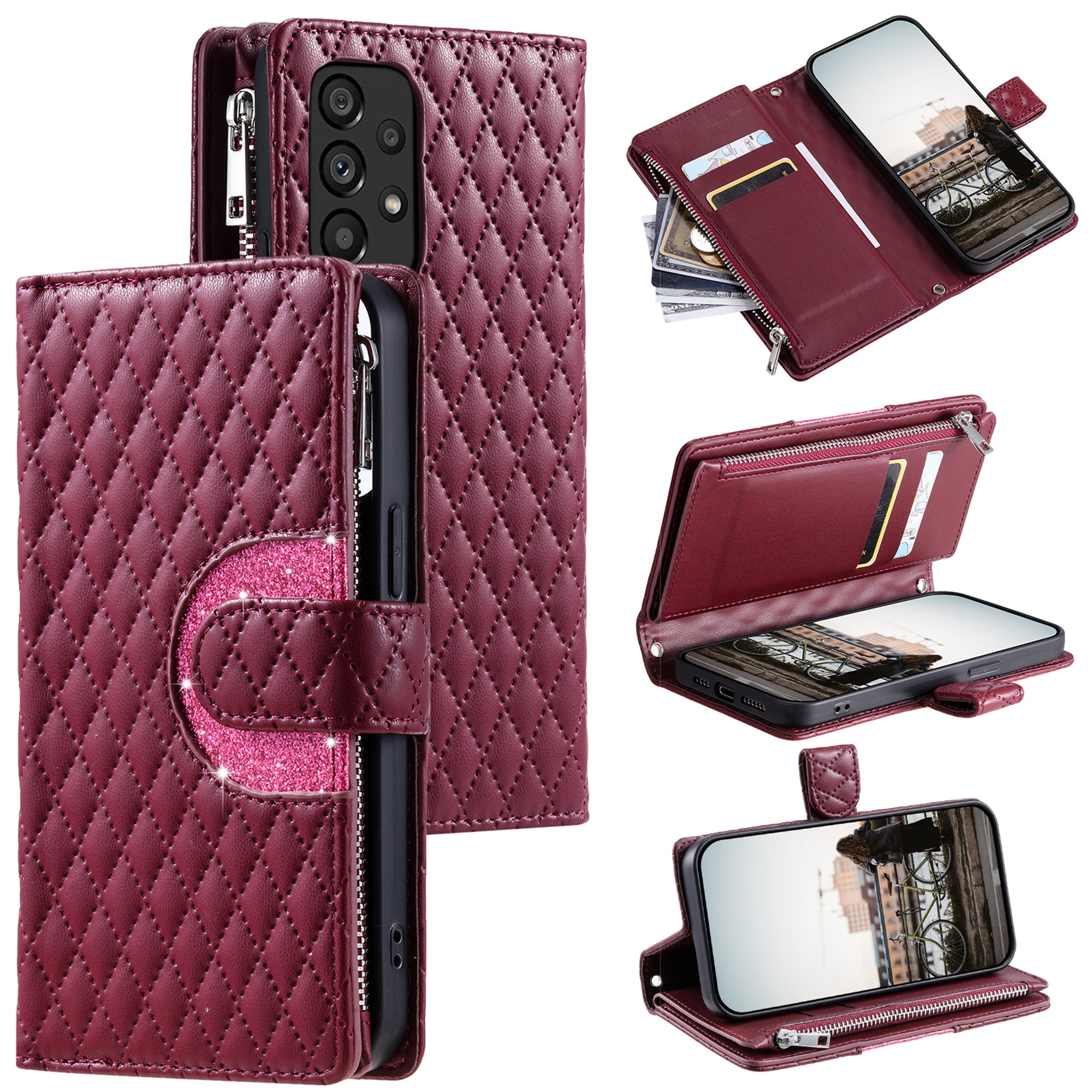 Style 012 for Samsung Galaxy A53 5G Phone Case Rhombus Zipper Wallet PU Leather Flip Cover