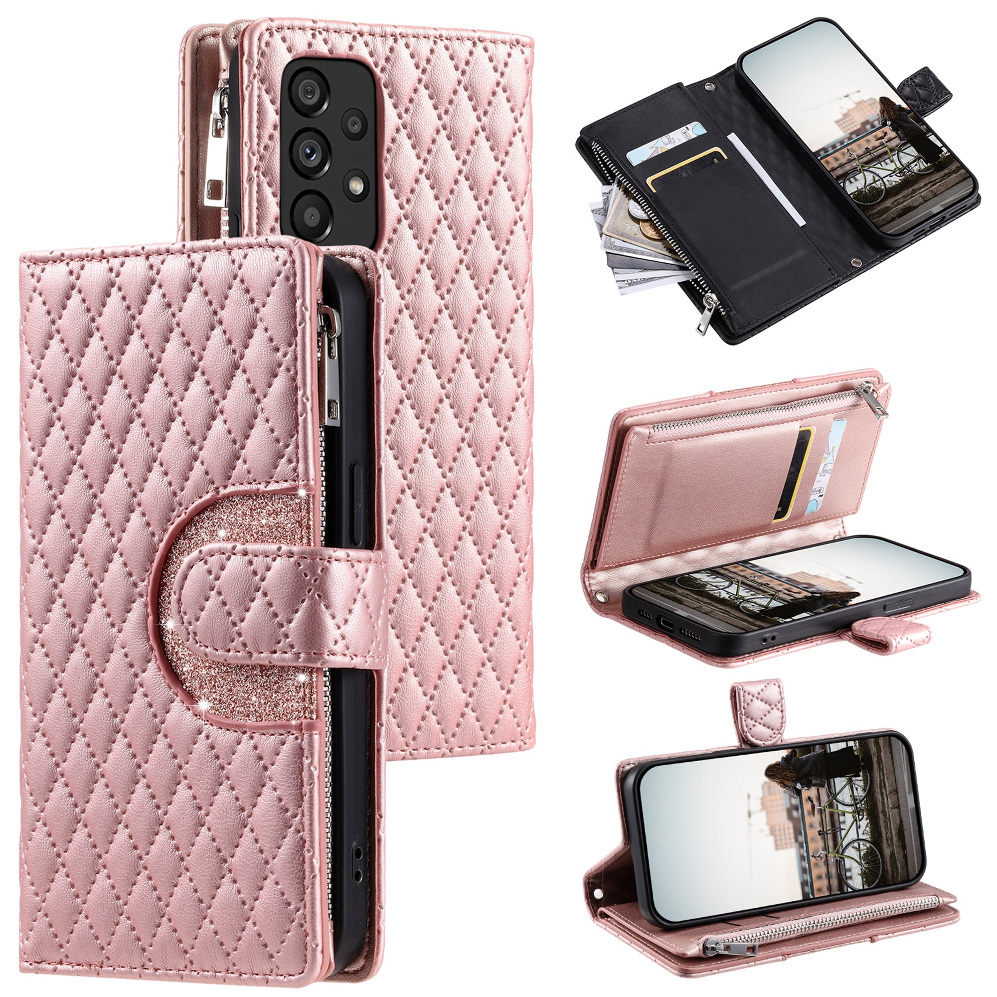 Style 012 for Samsung Galaxy A53 5G Phone Case Rhombus Zipper Wallet PU Leather Flip Cover