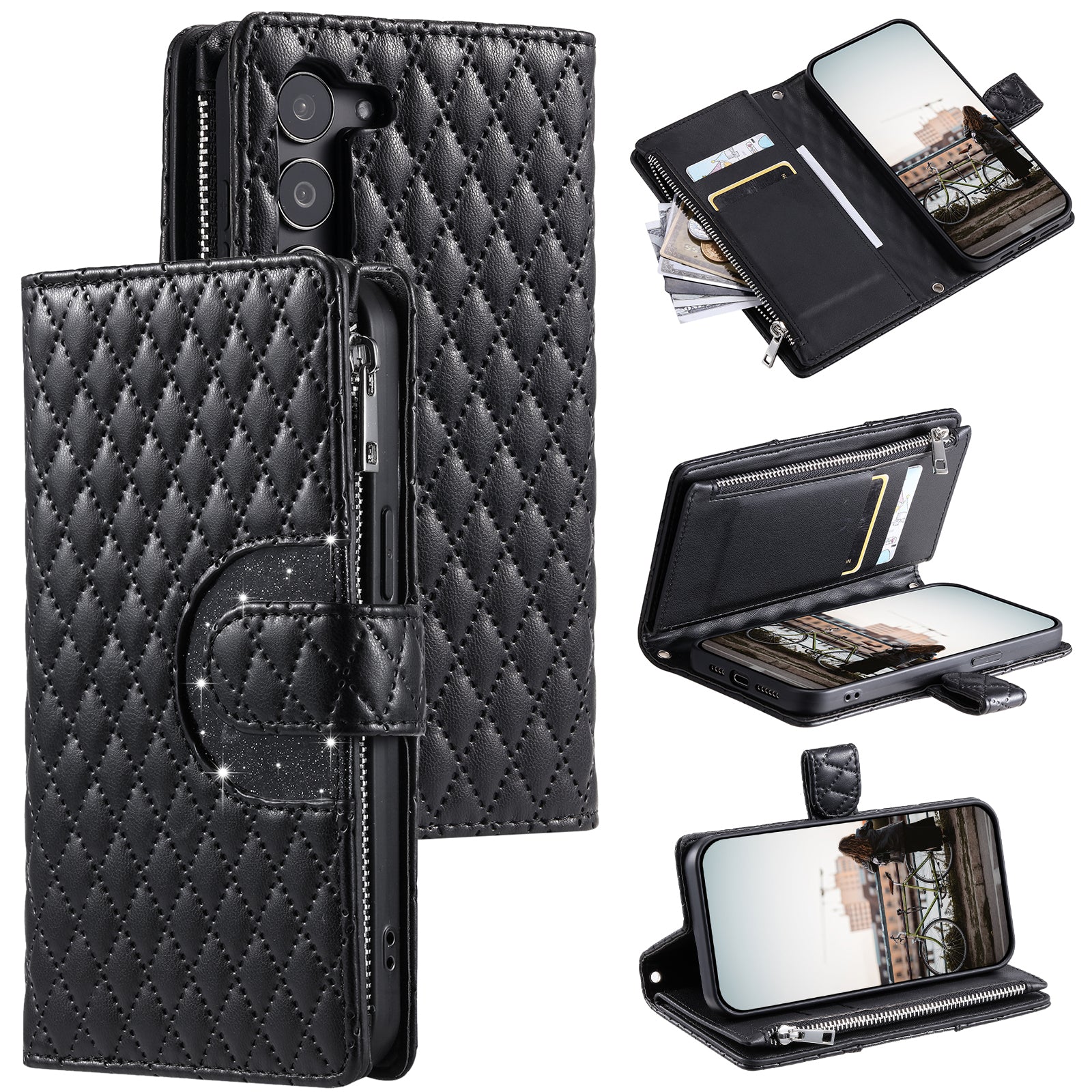 Style 012 for Samsung Galaxy S23+ Wallet Case Rhombus Imprinted PU Leather Flip Phone Cover