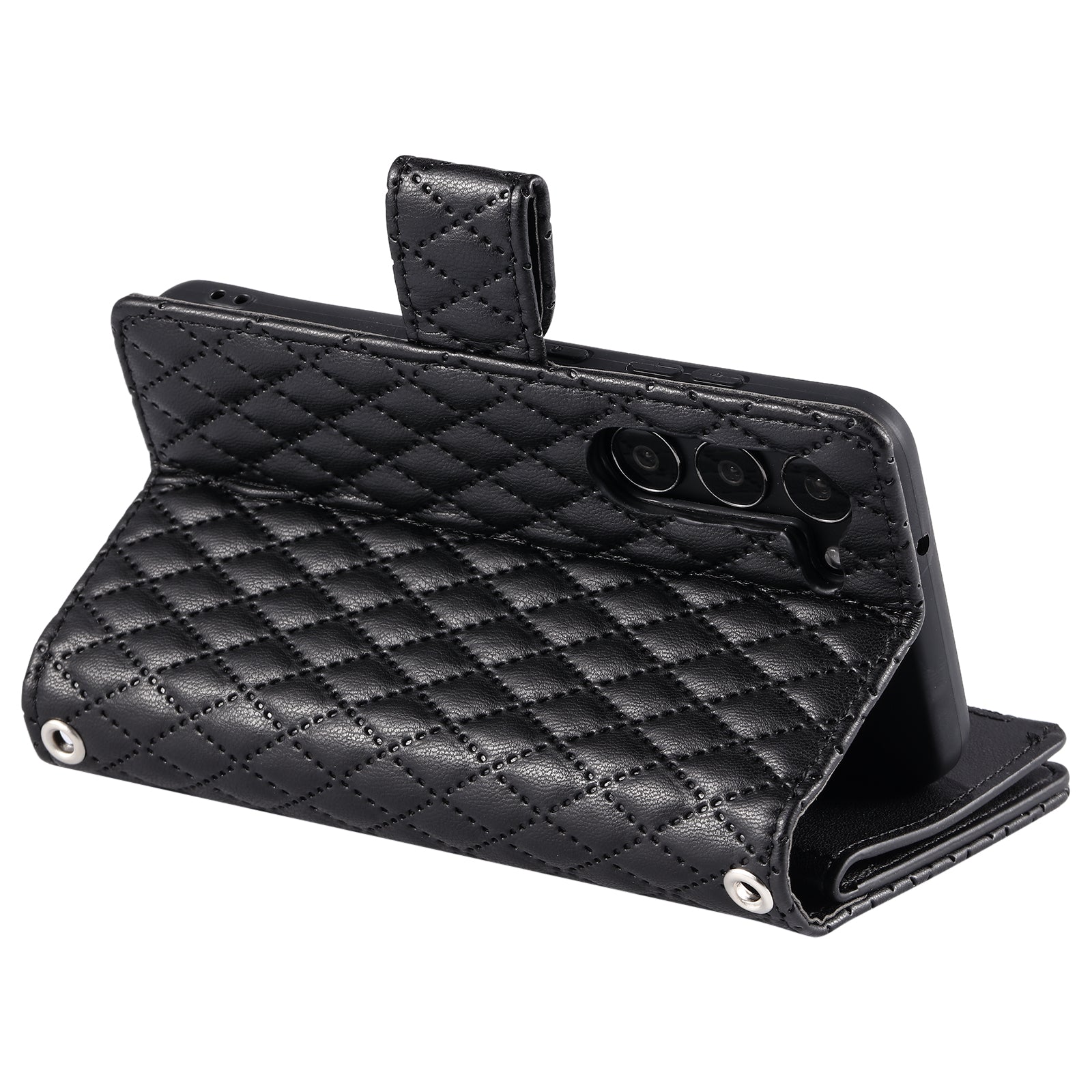 Style 012 for Samsung Galaxy S23+ Wallet Case Rhombus Imprinted PU Leather Flip Phone Cover
