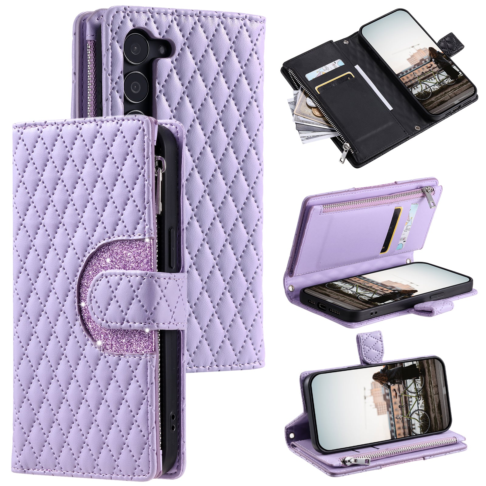 Style 012 for Samsung Galaxy S23+ Wallet Case Rhombus Imprinted PU Leather Flip Phone Cover