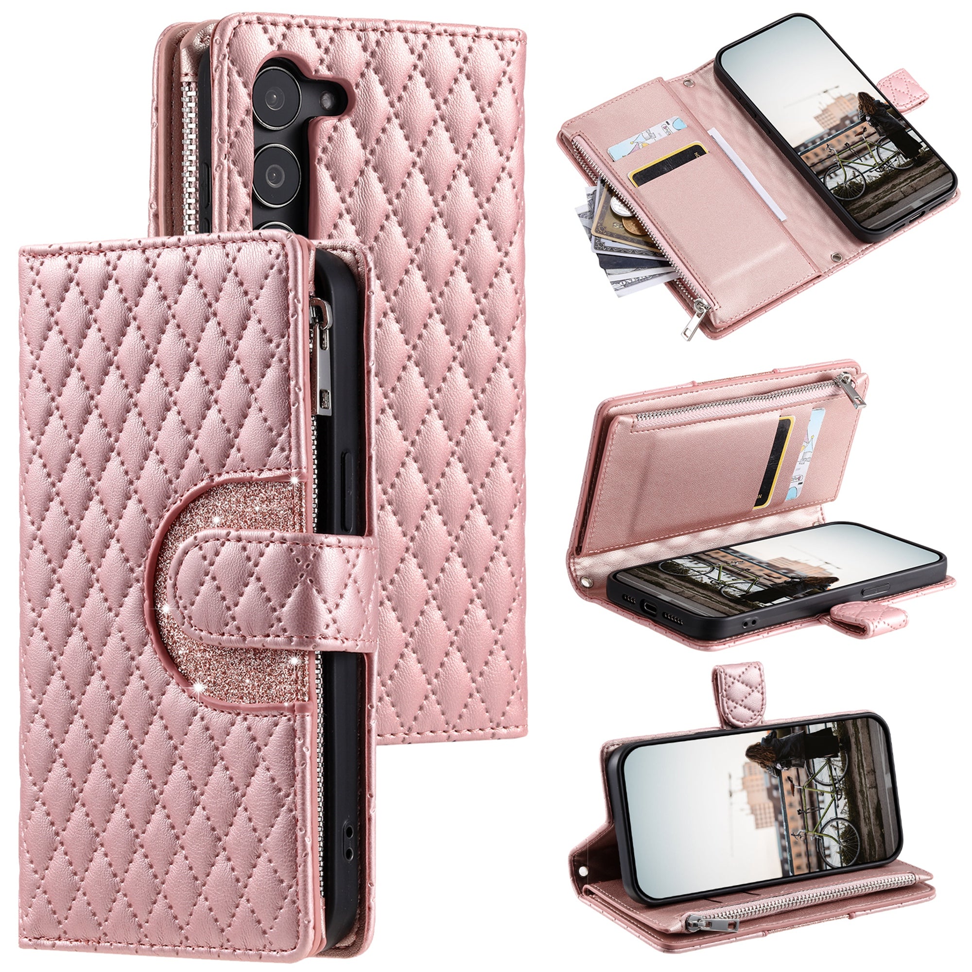 Style 012 for Samsung Galaxy S23+ Wallet Case Rhombus Imprinted PU Leather Flip Phone Cover
