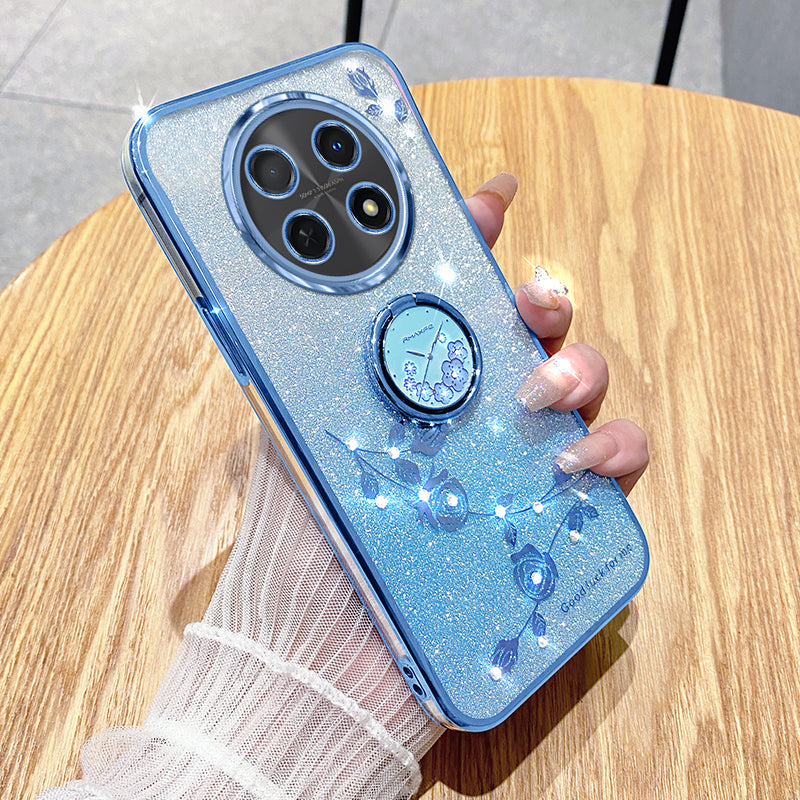 KADEM For Realme 12 Kickstand Case Rhinestone Flower Anti-Scratch TPU Phone Cover