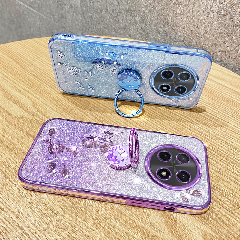 KADEM For Realme 12 Kickstand Case Rhinestone Flower Anti-Scratch TPU Phone Cover