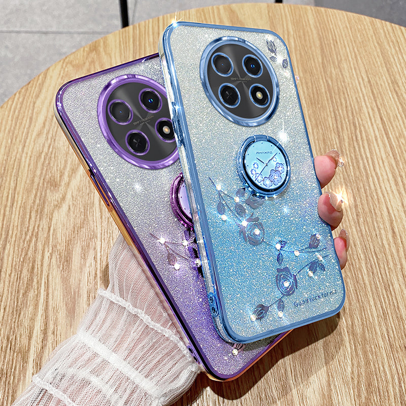 KADEM For Realme 12 Kickstand Case Rhinestone Flower Anti-Scratch TPU Phone Cover
