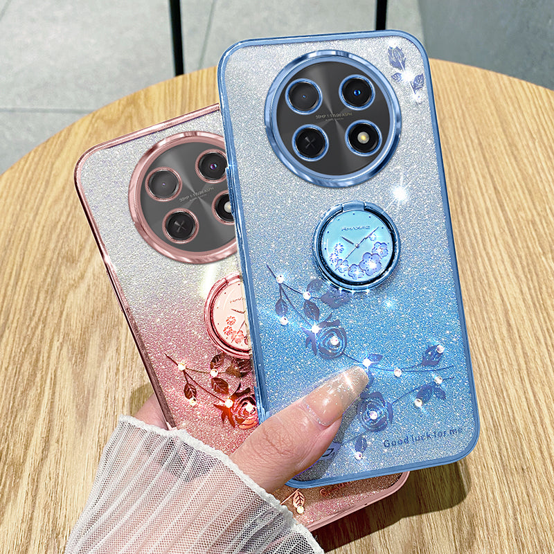 KADEM For Realme 12 Kickstand Case Rhinestone Flower Anti-Scratch TPU Phone Cover