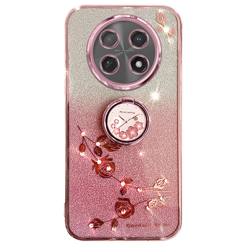 KADEM For Realme 12 Kickstand Case Rhinestone Flower Anti-Scratch TPU Phone Cover