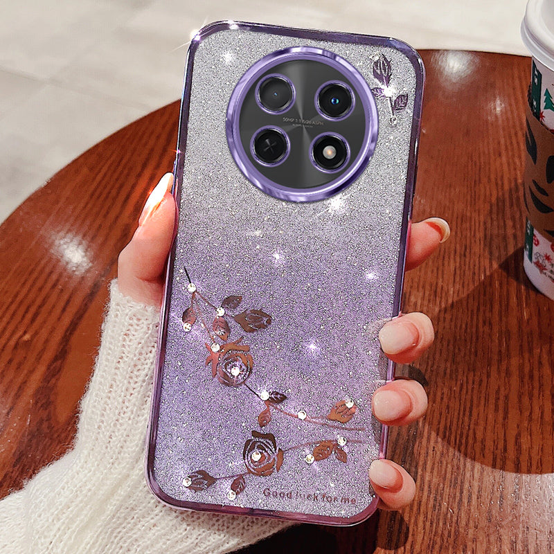 KADEM For Realme 12 Case Rhinestone Flower Glitter Soft TPU Phone Cover