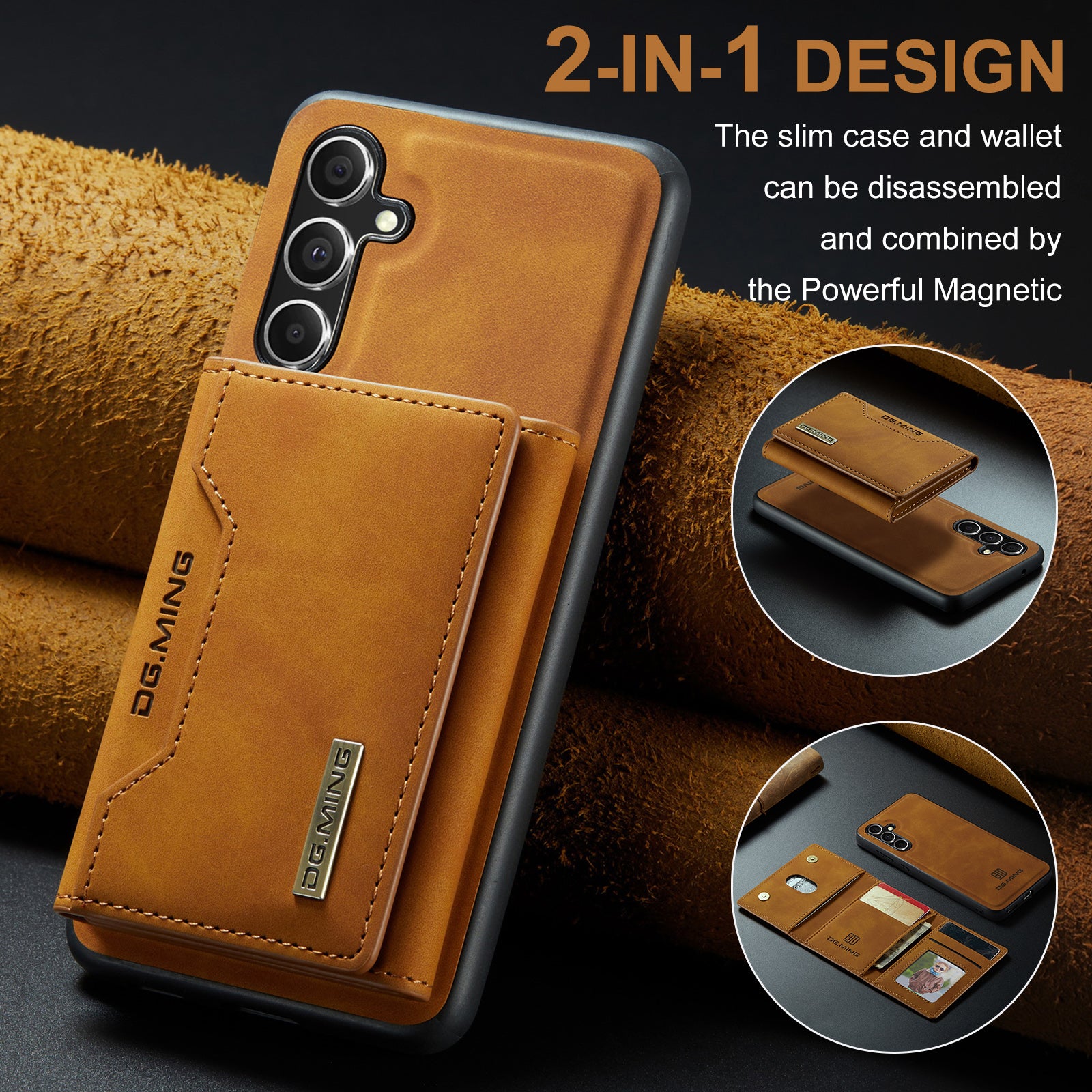 DG.MING M2 Series for Samsung Galaxy A35 5G Kickstand Case Detachable Magnetic Wallet Phone Cover