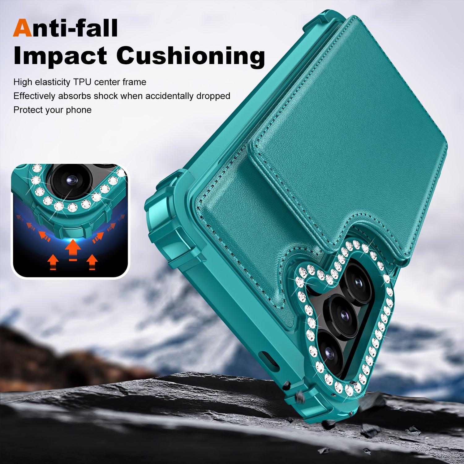 ZM15 For Samsung Galaxy S24+ Case Card Slots Rhinestone Leather Coated TPU Phone Cover