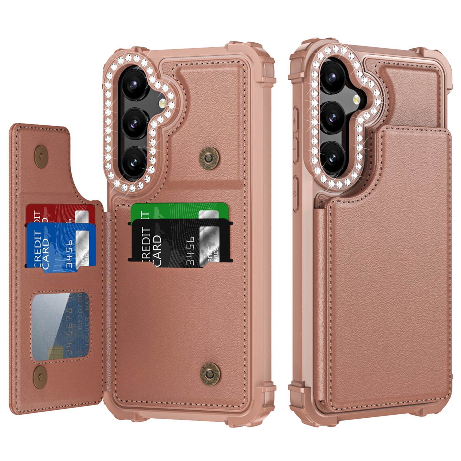 ZM15 For Samsung Galaxy S24+ Case Card Slots Rhinestone Leather Coated TPU Phone Cover