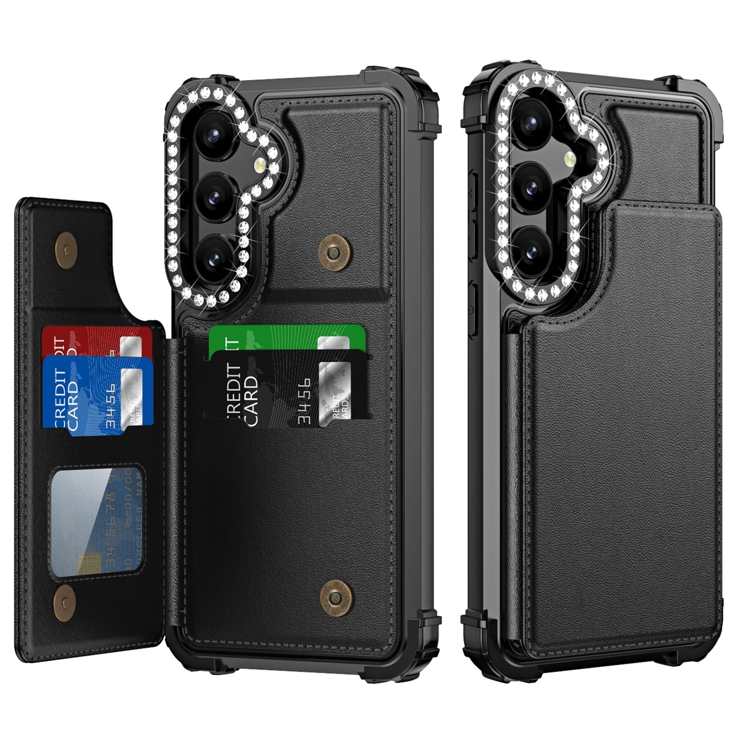 ZM15 For Samsung Galaxy S24 Case Rhinestone Decor Card Slots Phone Cover