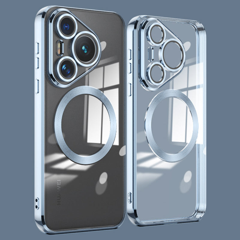 For Huawei Pura 70 Pro Clear Case Electroplating TPU Phone Cover Built-In Glass Lens Film