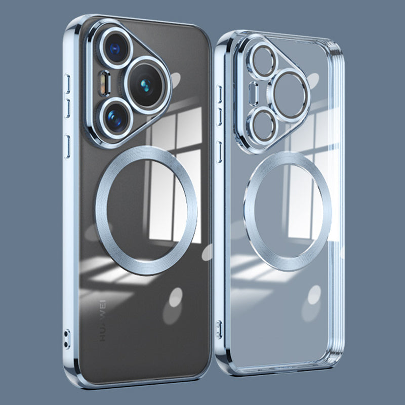 For Huawei Pura 70 Case Electroplating Clear TPU Cell Phone Cover Built-In Glass Lens Film