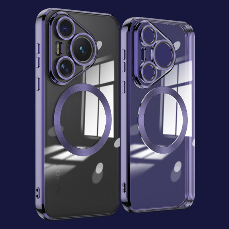 For Huawei Pura 70 Case Electroplating Clear TPU Cell Phone Cover Built-In Glass Lens Film