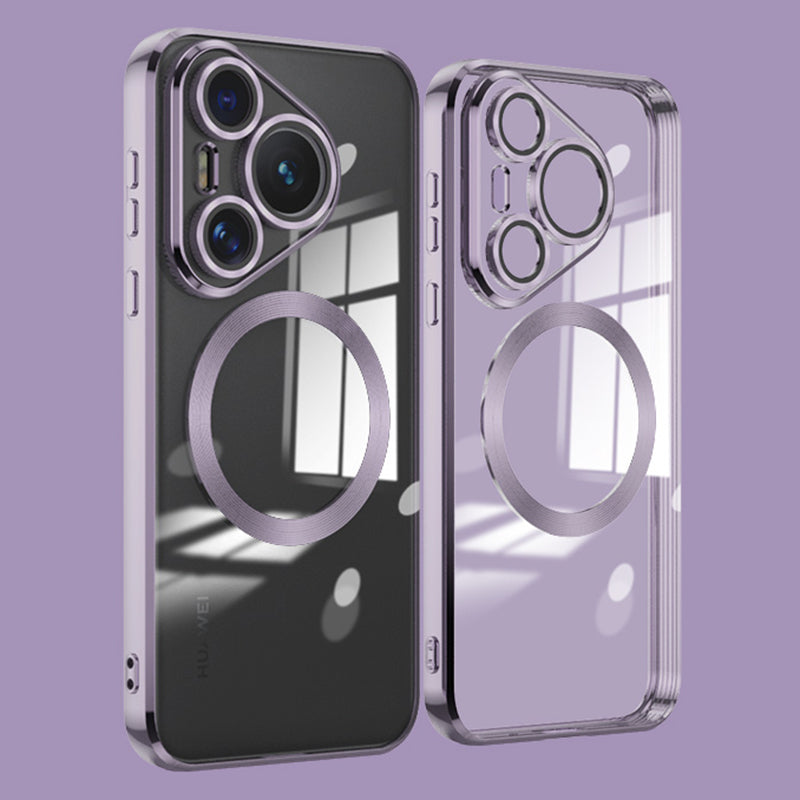 For Huawei Pura 70 Case Electroplating Clear TPU Cell Phone Cover Built-In Glass Lens Film