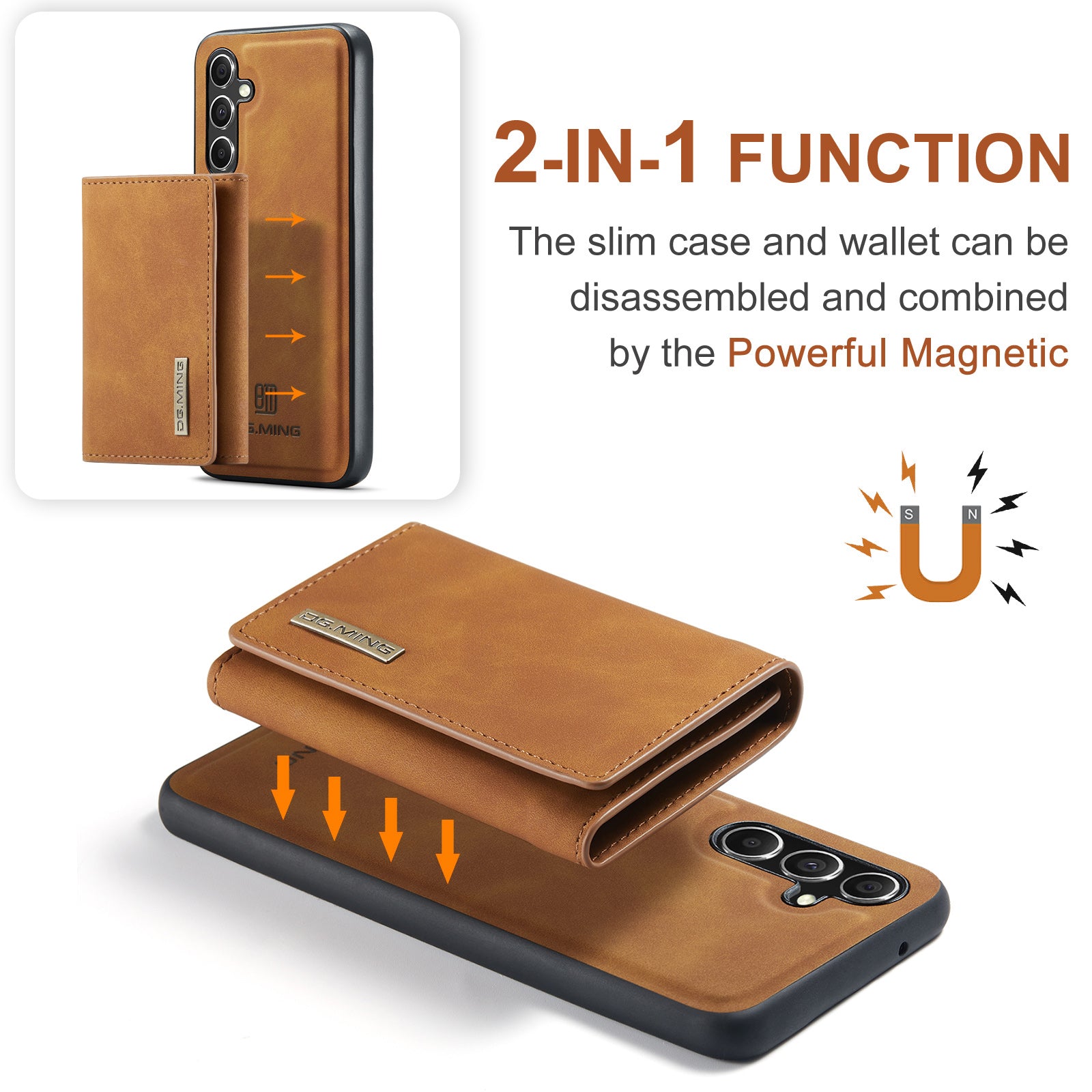 DG.MING M1 Series for Samsung Galaxy A35 5G Case Detachable Card Holder Leather Coating Phone Cover