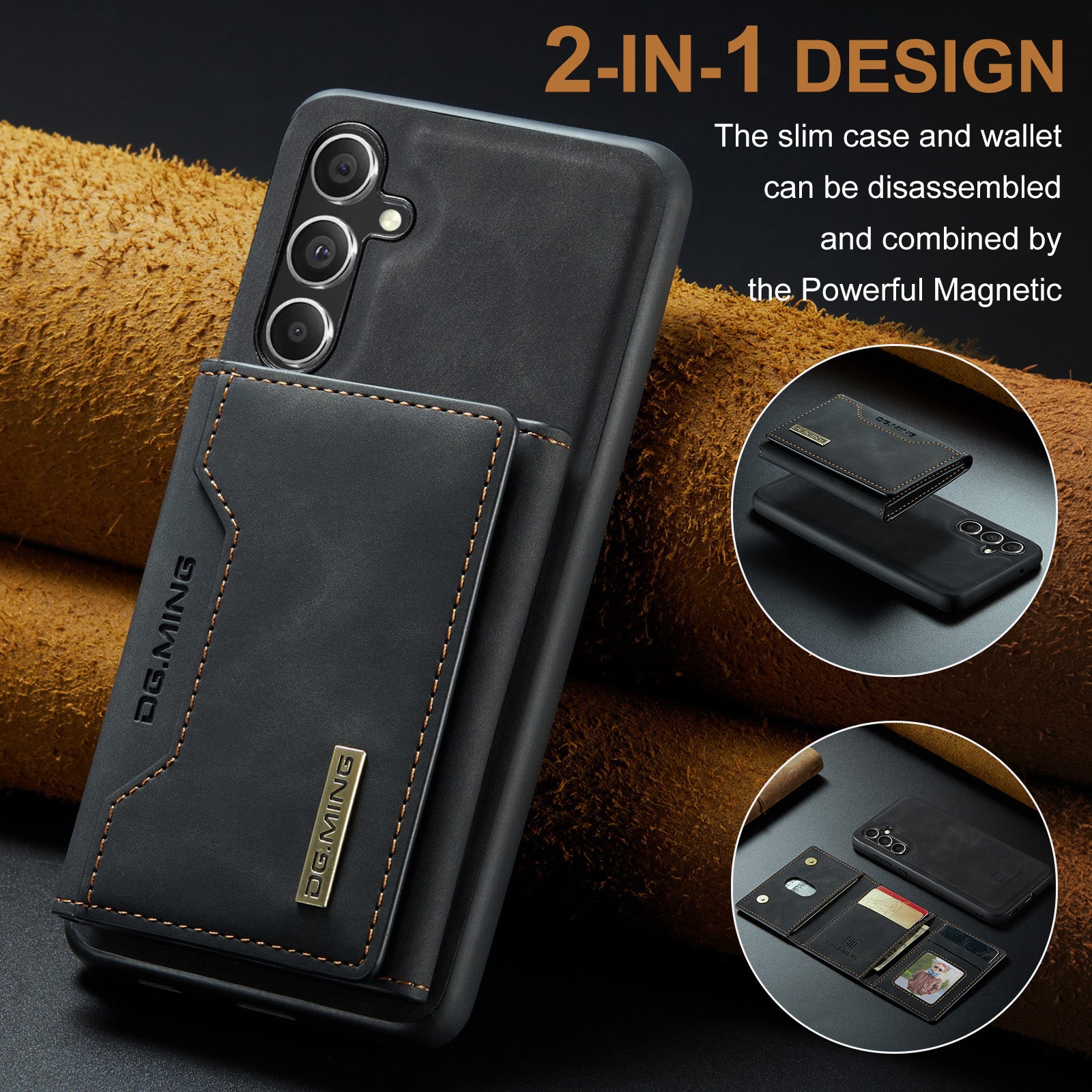 DG.MING M2 Series for Samsung Galaxy A15 4G / 5G Case Detachable 2-in-1 Wallet Phone Leather Back Cover