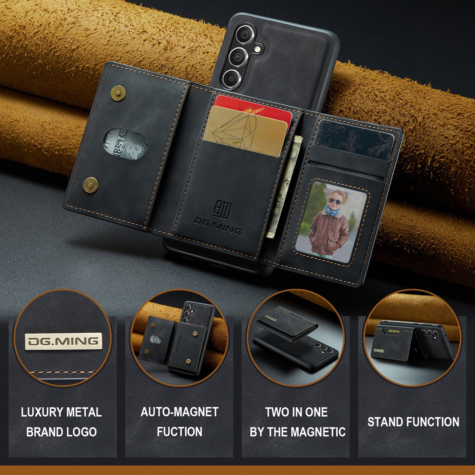 DG.MING M2 Series for Samsung Galaxy A15 4G / 5G Case Detachable 2-in-1 Wallet Phone Leather Back Cover