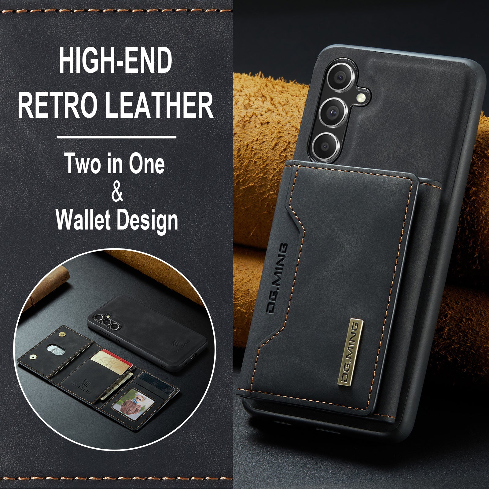 DG.MING M2 Series for Samsung Galaxy A15 4G / 5G Case Detachable 2-in-1 Wallet Phone Leather Back Cover
