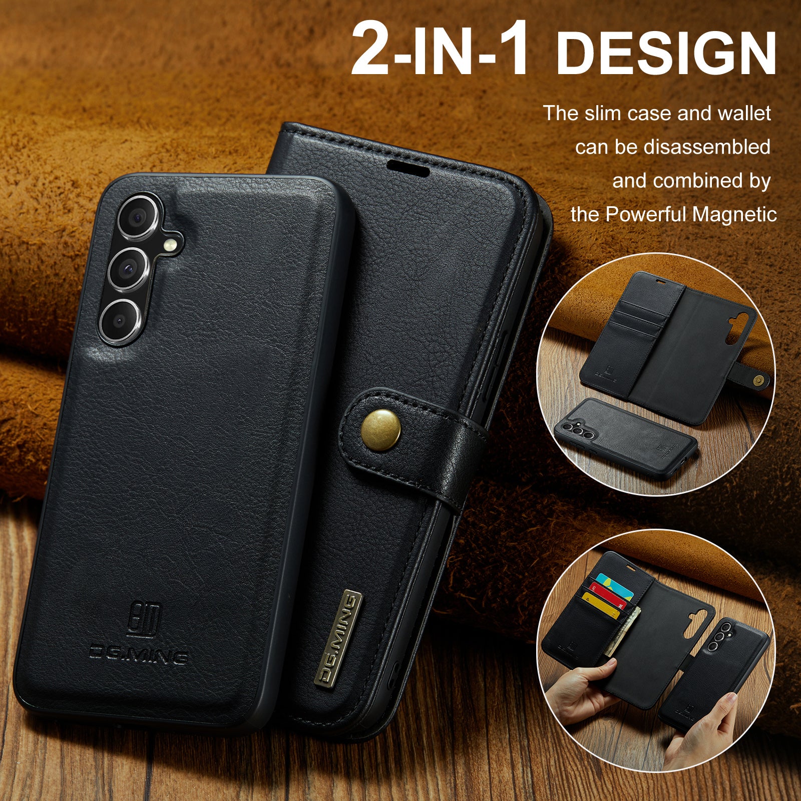 DG.MING for Samsung Galaxy A55 5G Case Detachable Split Leather Phone Cover with Stand Wallet