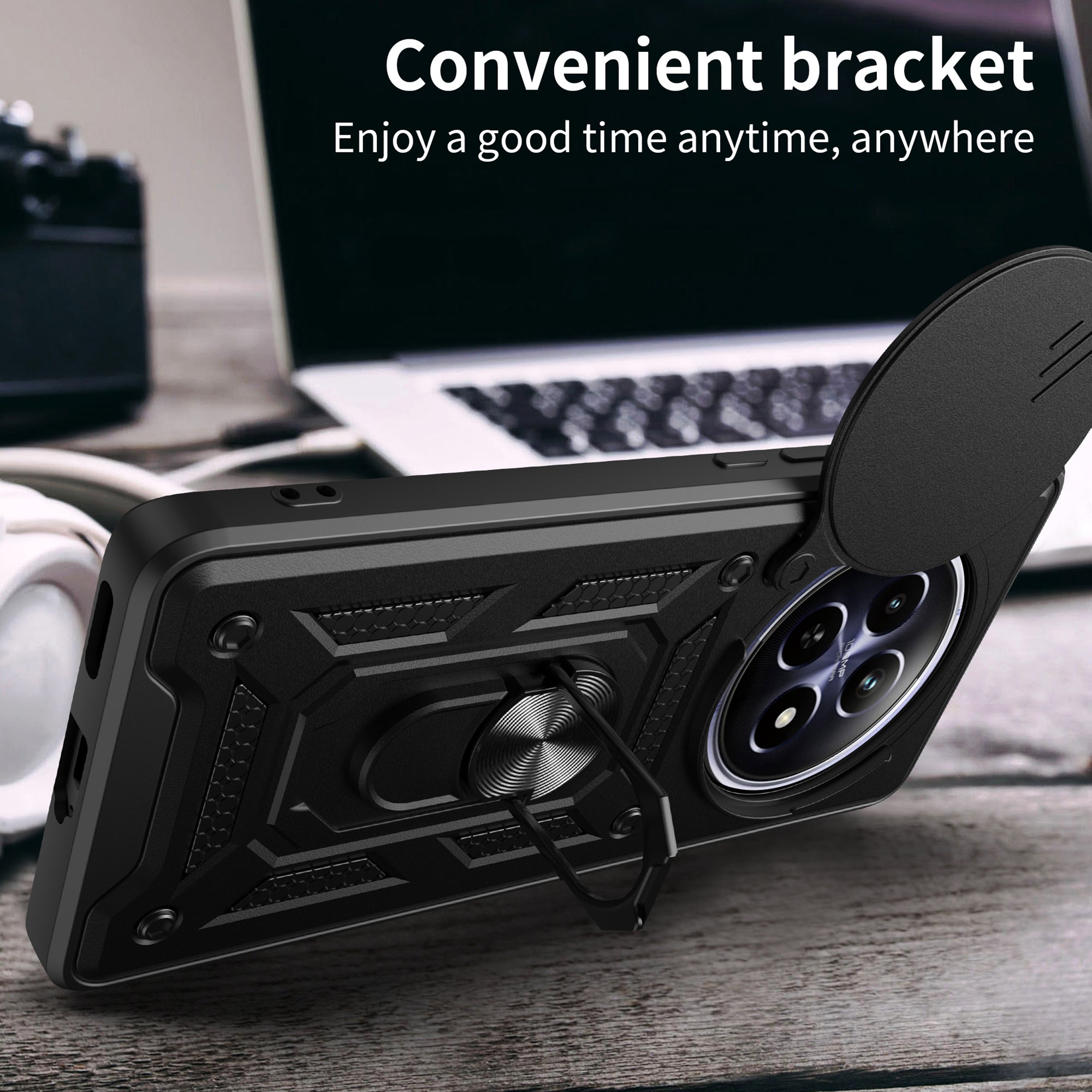 For Realme 12 Camera Protection Case PC+TPU Military Grade Finger Ring Kickstand Phone Cover