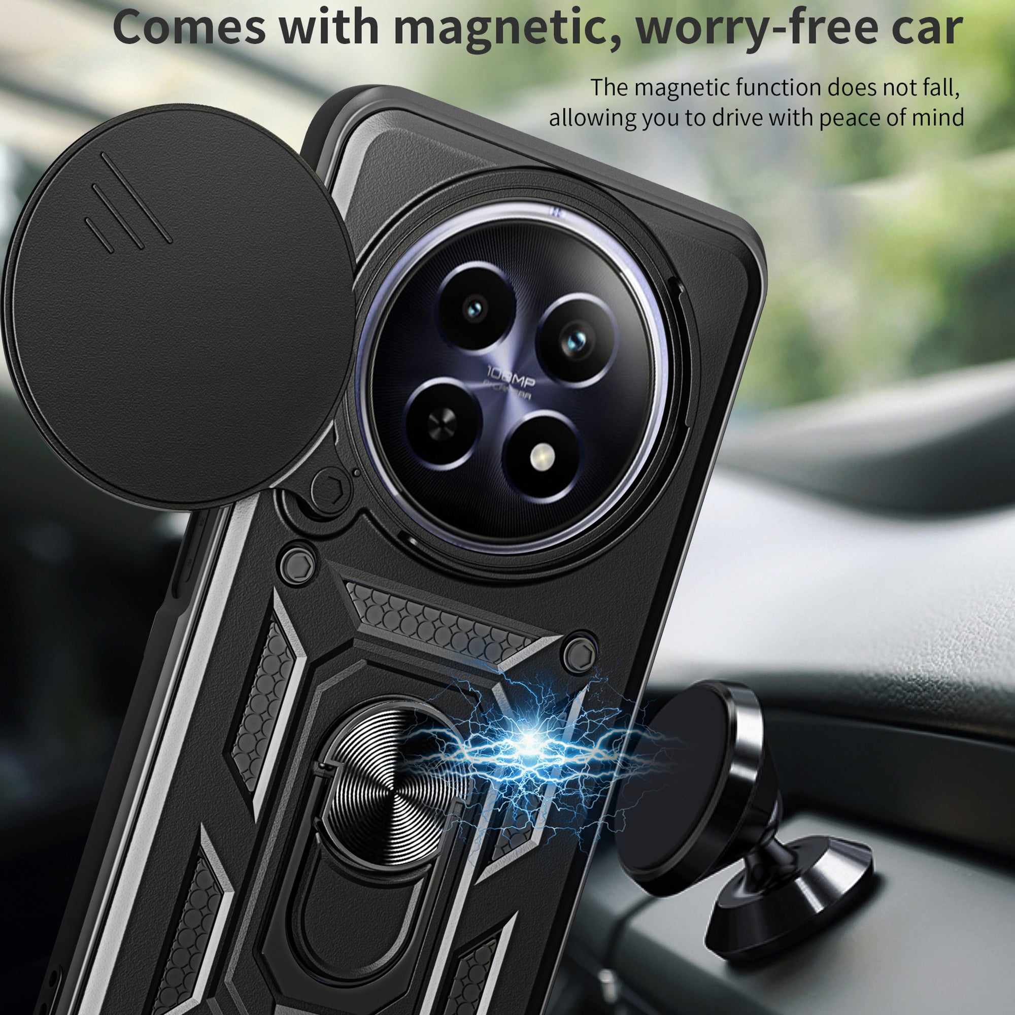 For Realme 12 Camera Protection Case PC+TPU Military Grade Finger Ring Kickstand Phone Cover