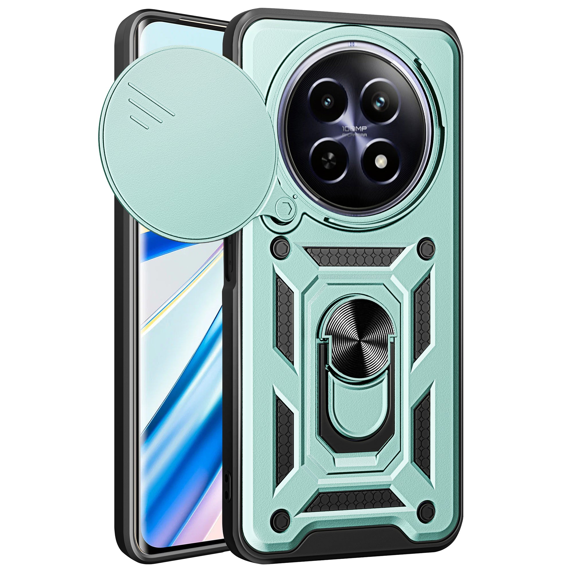For Realme 12 Camera Protection Case PC+TPU Military Grade Finger Ring Kickstand Phone Cover