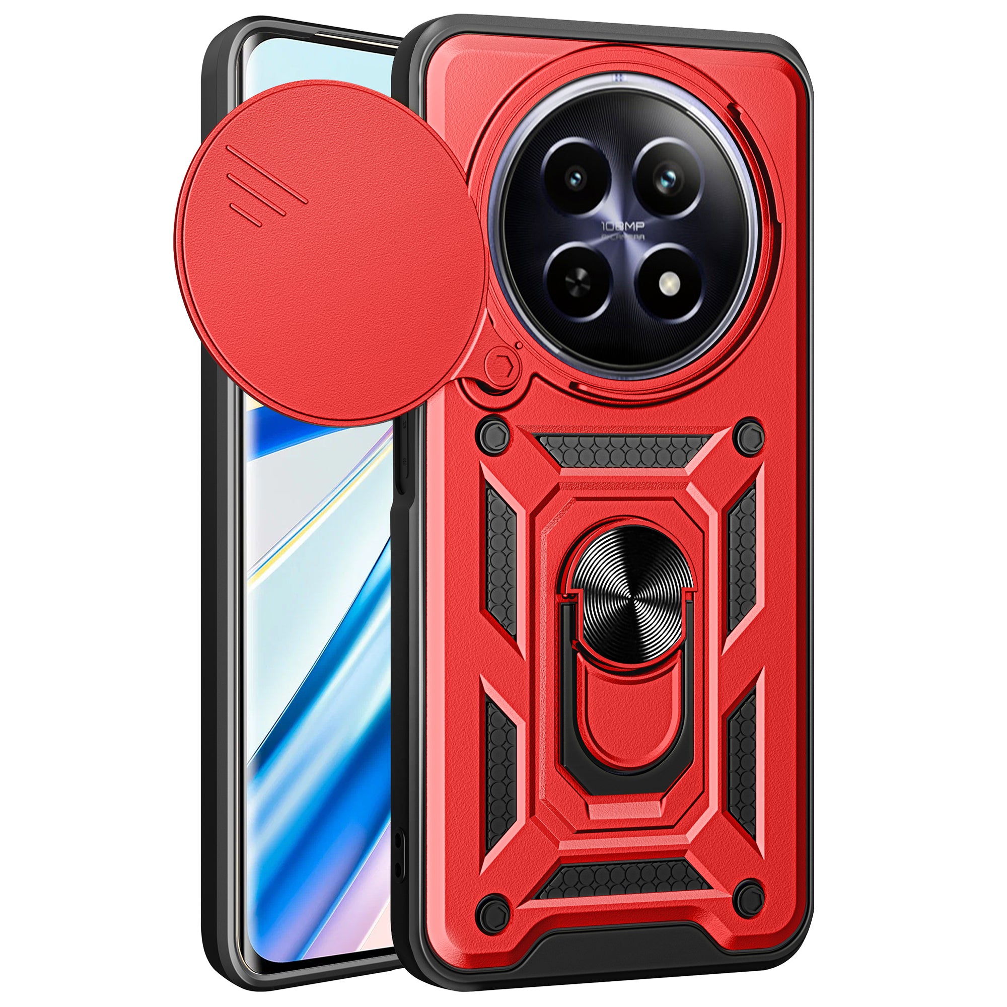 For Realme 12 Camera Protection Case PC+TPU Military Grade Finger Ring Kickstand Phone Cover