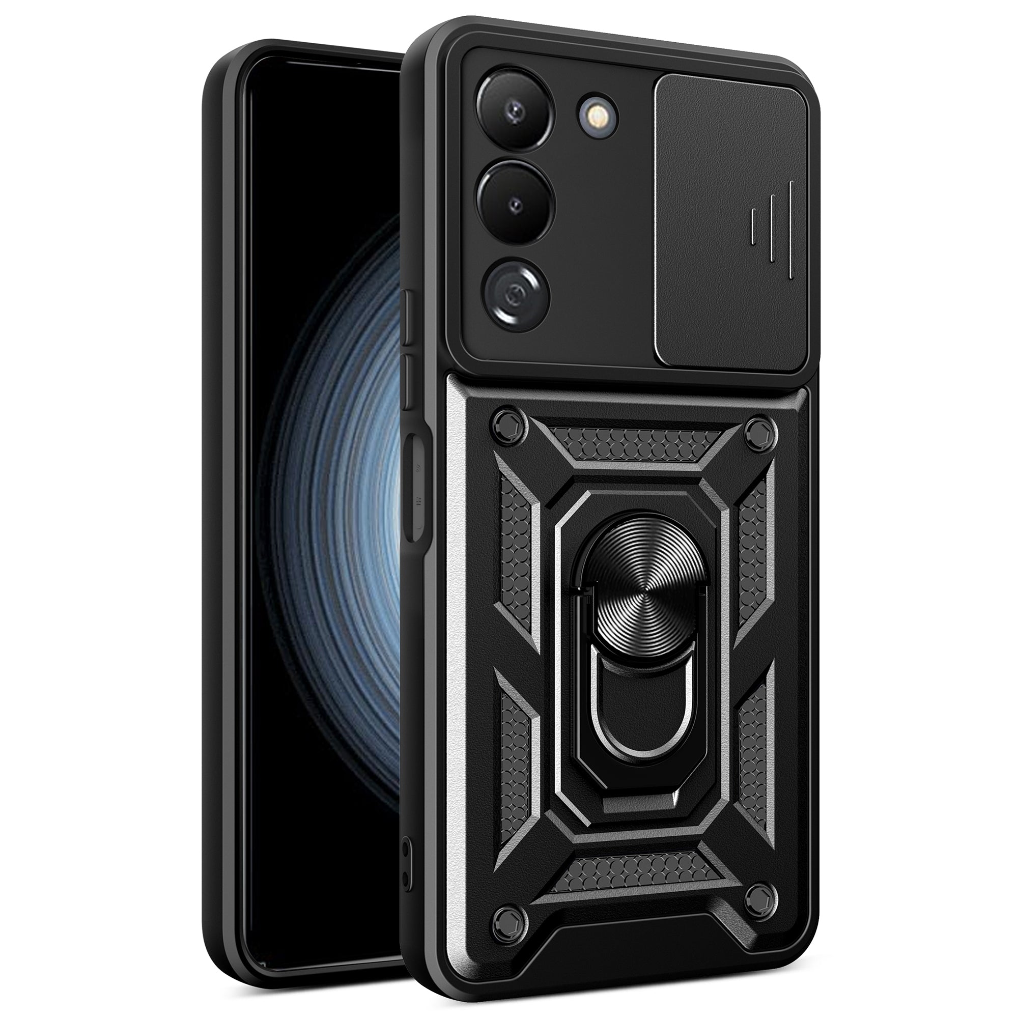 For Transsion Infinix Note 12 G96 4G Case Kickstand Slide Lens Lid PC+TPU Phone Cover