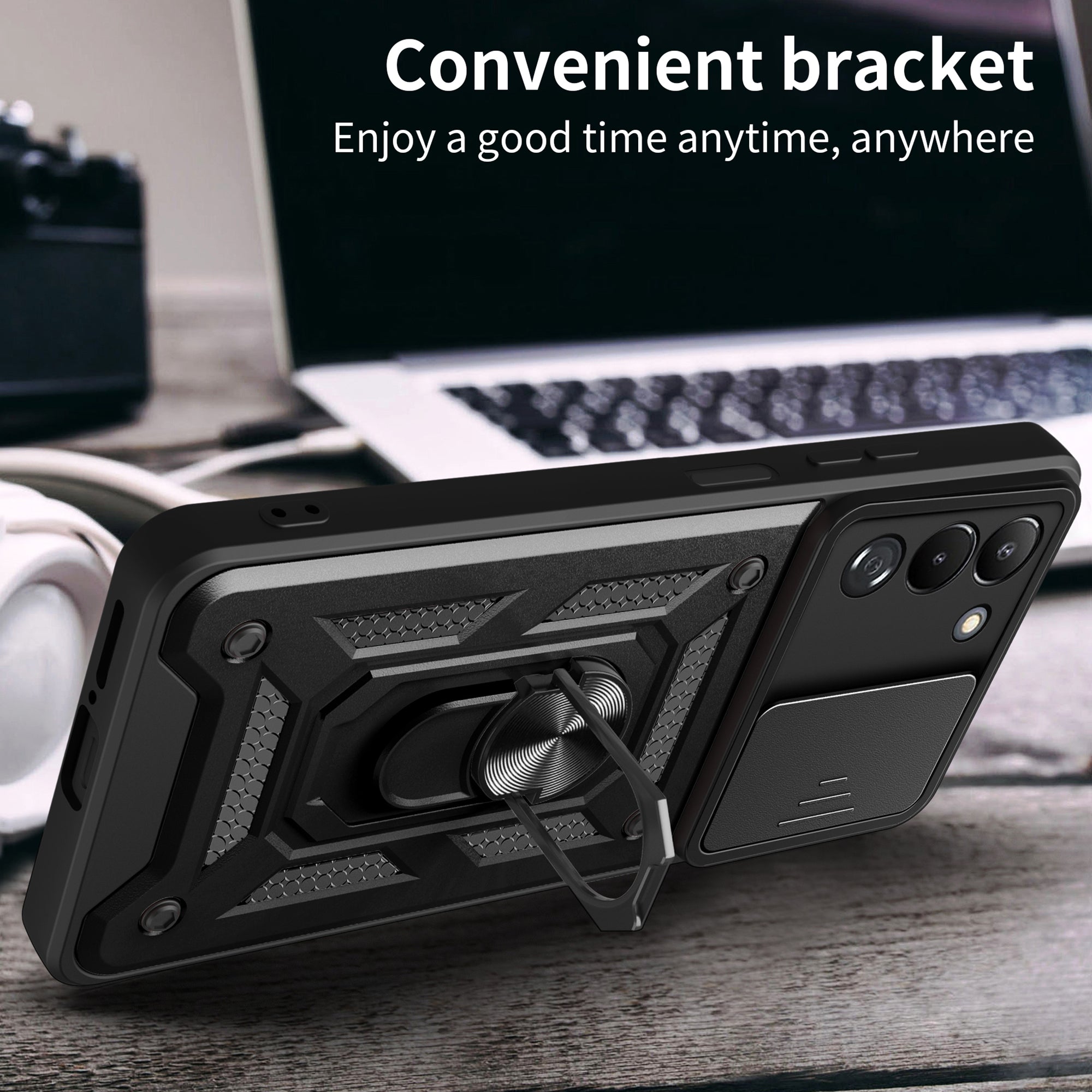 For Transsion Infinix Note 12 G96 4G Case Kickstand Slide Lens Lid PC+TPU Phone Cover