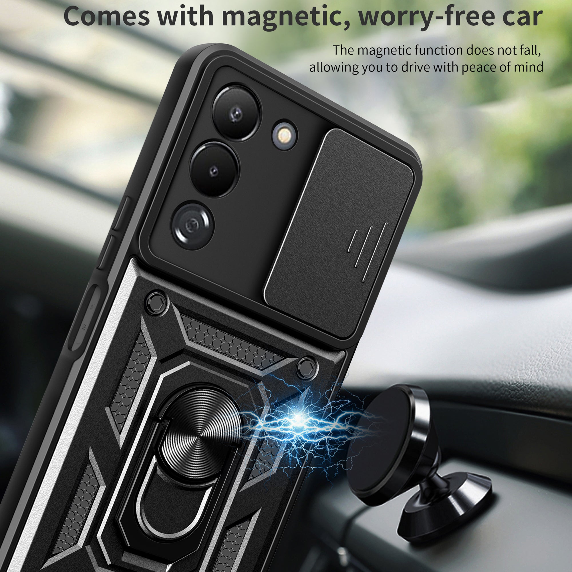 For Transsion Infinix Note 12 G96 4G Case Kickstand Slide Lens Lid PC+TPU Phone Cover