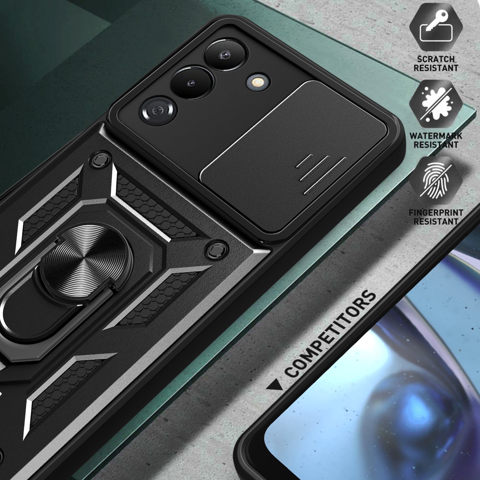 For Transsion Infinix Note 12 G96 4G Case Kickstand Slide Lens Lid PC+TPU Phone Cover