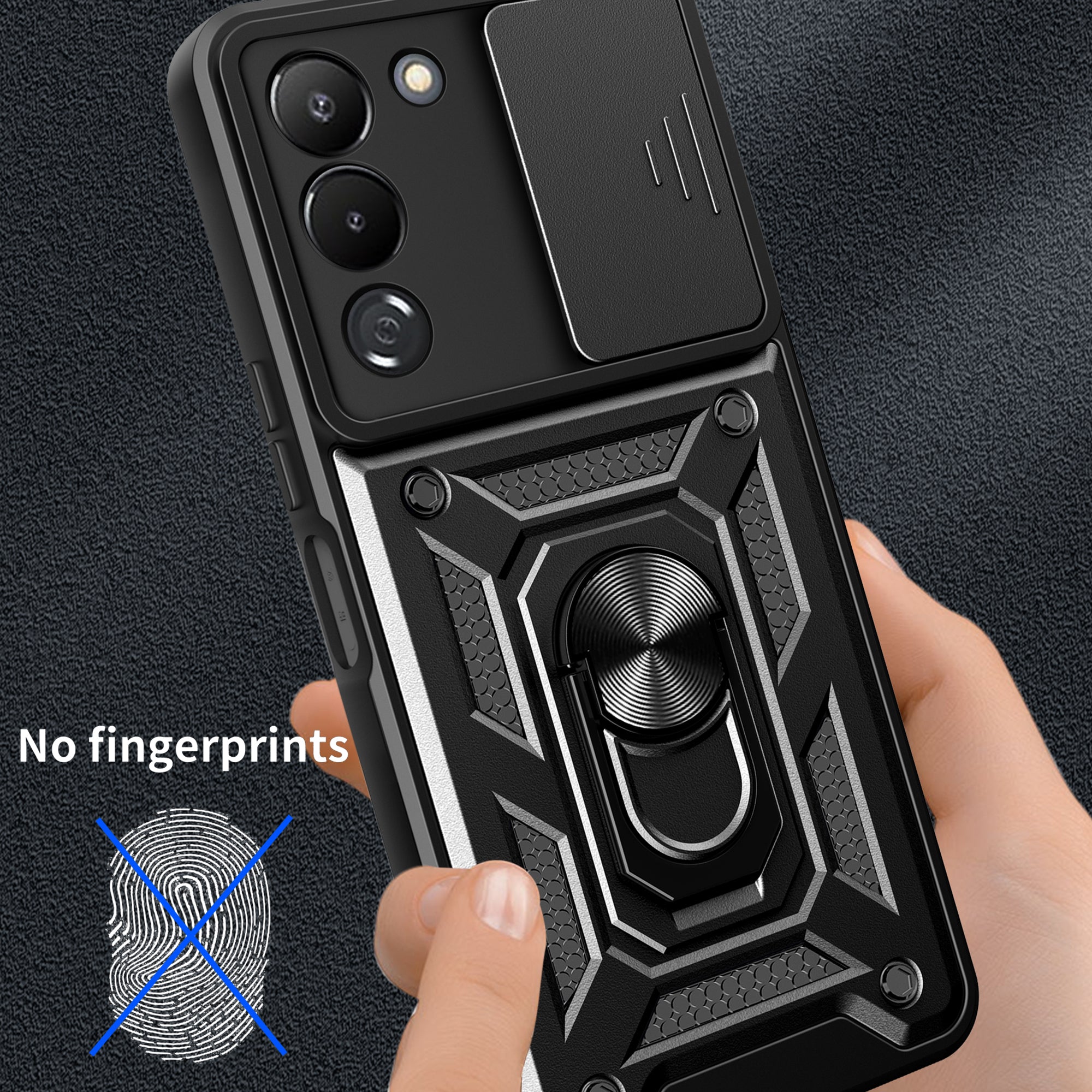 For Transsion Infinix Note 12 G96 4G Case Kickstand Slide Lens Lid PC+TPU Phone Cover