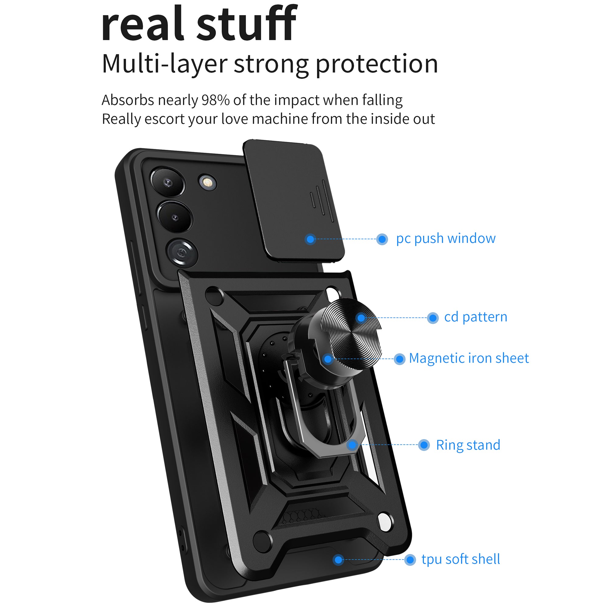 For Transsion Infinix Note 12 G96 4G Case Kickstand Slide Lens Lid PC+TPU Phone Cover