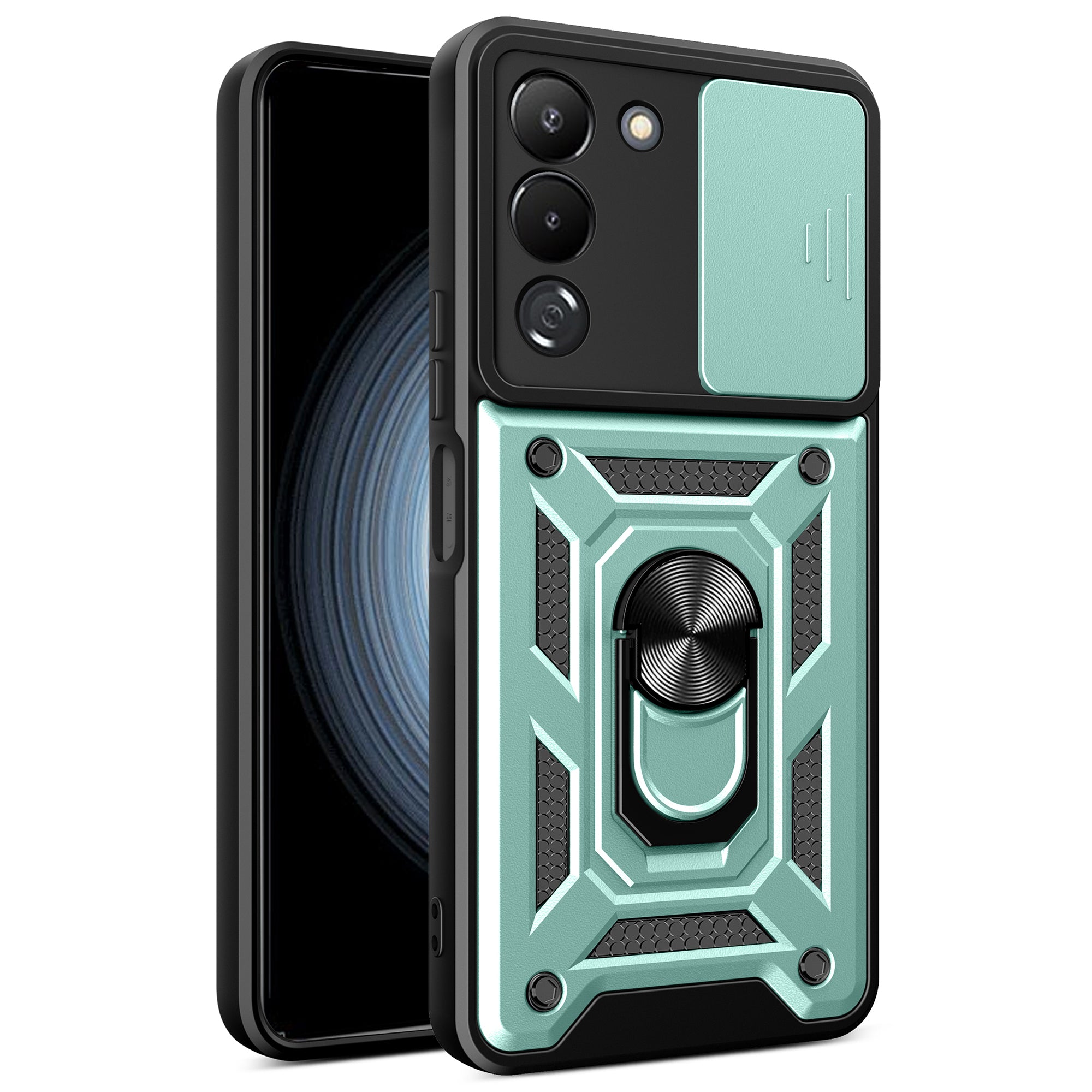 For Transsion Infinix Note 12 G96 4G Case Kickstand Slide Lens Lid PC+TPU Phone Cover