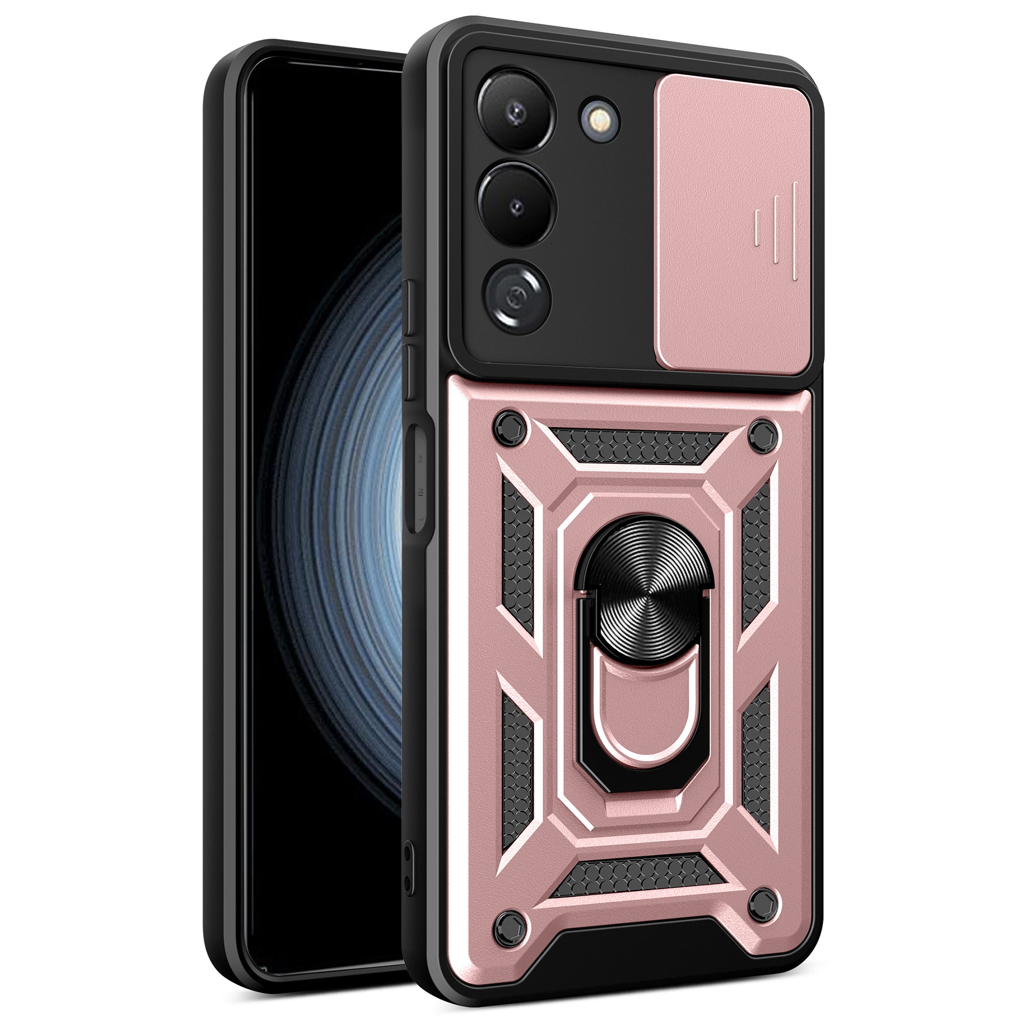 For Transsion Infinix Note 12 G96 4G Case Kickstand Slide Lens Lid PC+TPU Phone Cover