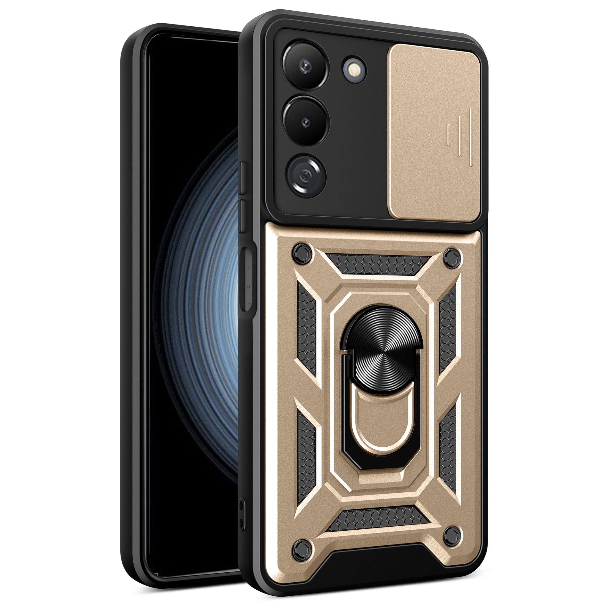 For Transsion Infinix Note 12 G96 4G Case Kickstand Slide Lens Lid PC+TPU Phone Cover
