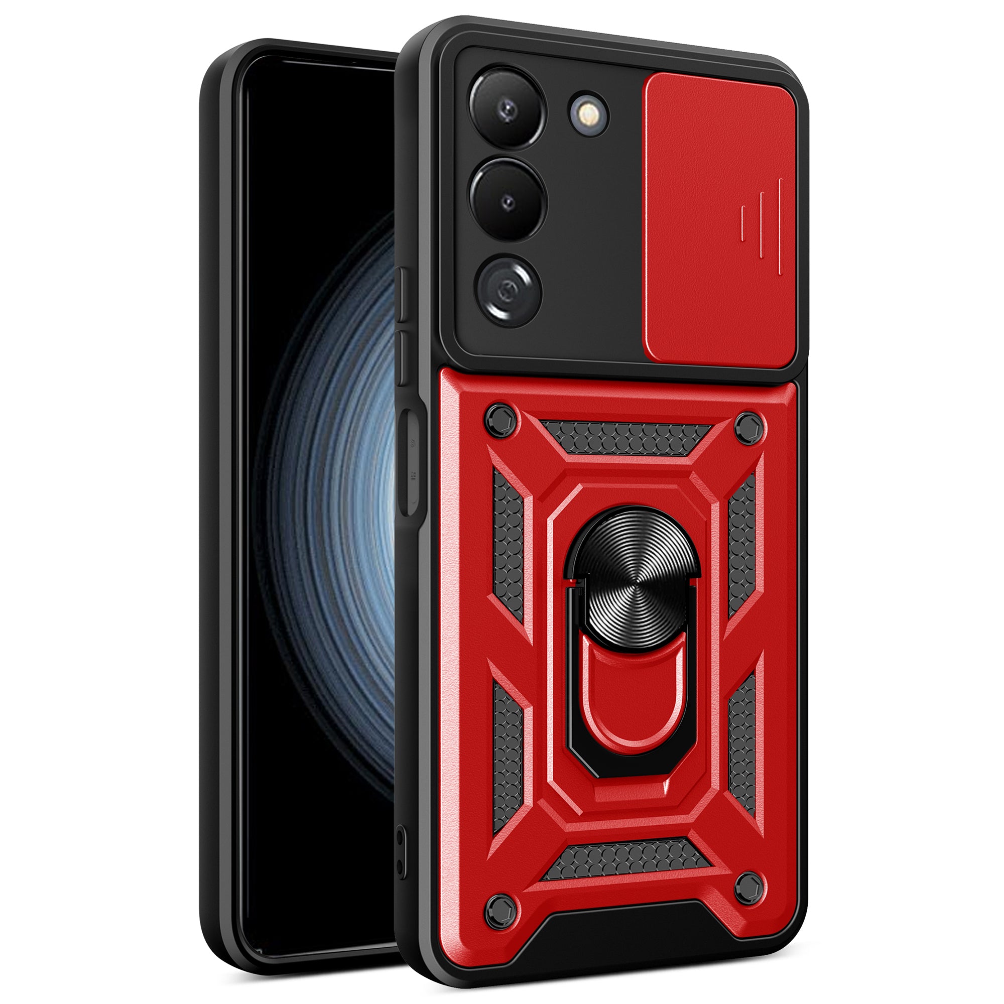 For Transsion Infinix Note 12 G96 4G Case Kickstand Slide Lens Lid PC+TPU Phone Cover