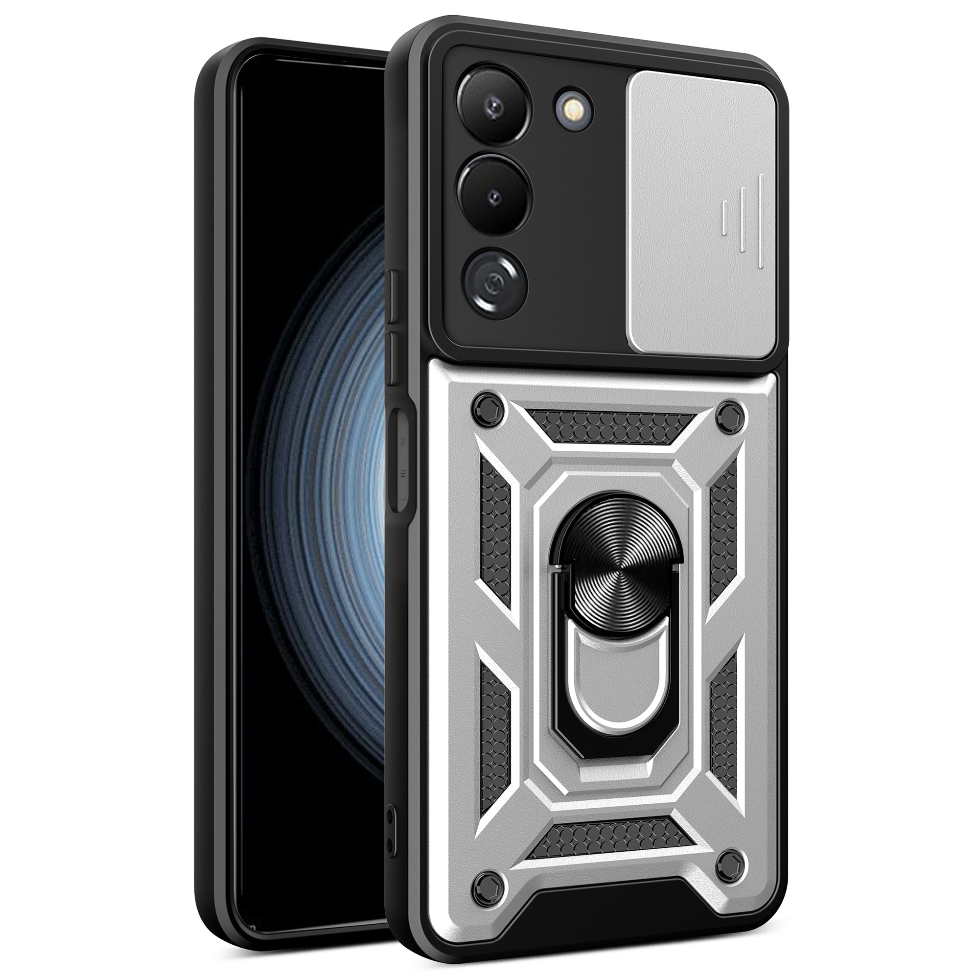 For Transsion Infinix Note 12 G96 4G Case Kickstand Slide Lens Lid PC+TPU Phone Cover