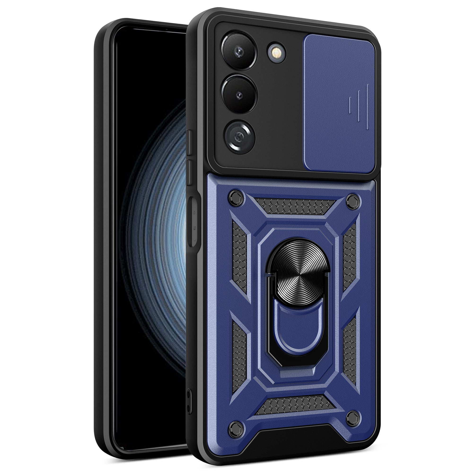 For Transsion Infinix Note 12 G96 4G Case Kickstand Slide Lens Lid PC+TPU Phone Cover
