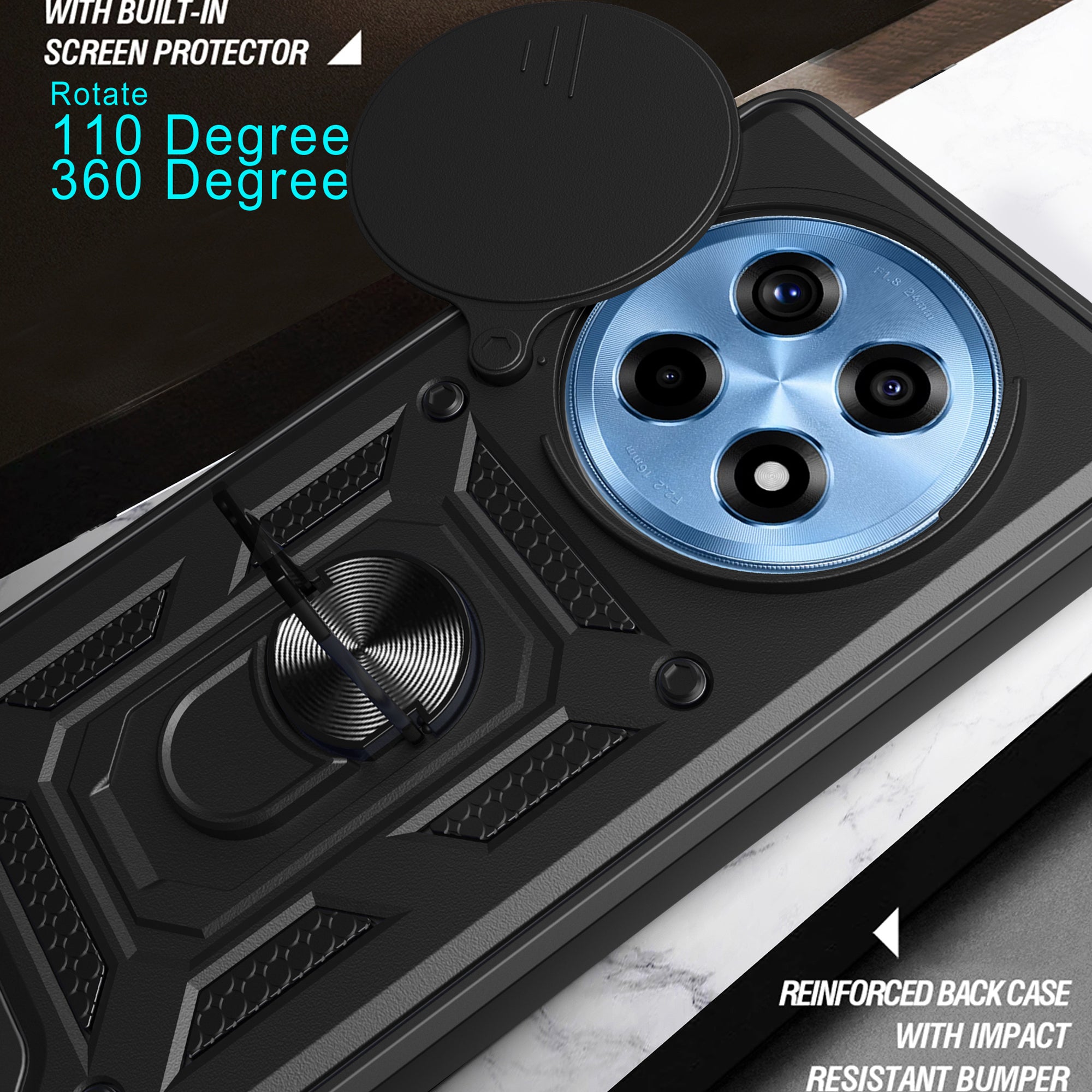 For OnePlus Ace 3 5G / 12R 5G Case PC+TPU Camera Protection Phone Cover Built-in Kickstand
