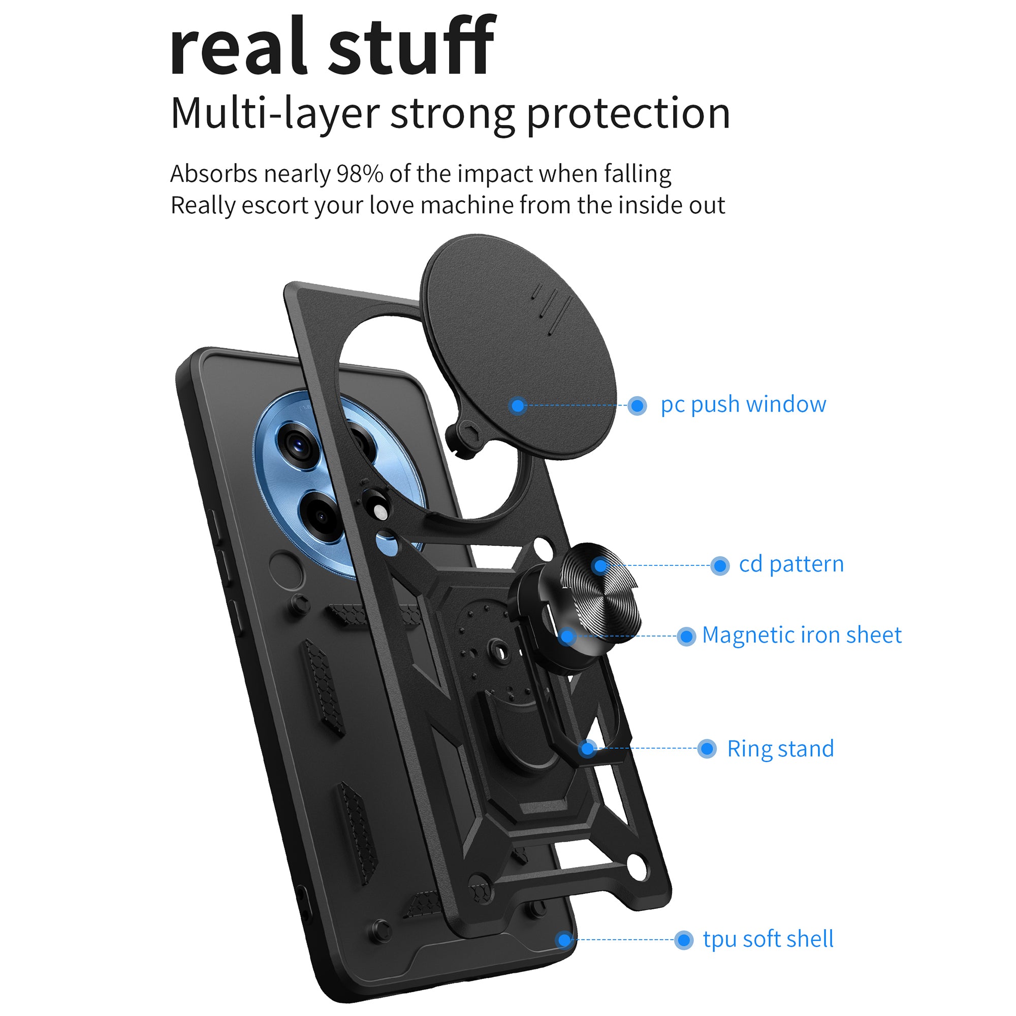 For OnePlus Ace 3 5G / 12R 5G Case PC+TPU Camera Protection Phone Cover Built-in Kickstand
