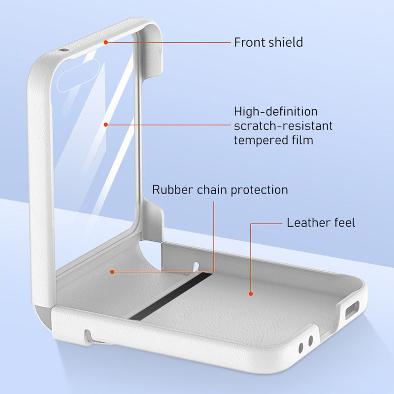 For Samsung Galaxy Z Flip5 5G Retractable Hinge PU Leather Coated PC Phone Case with Rear Screen Film