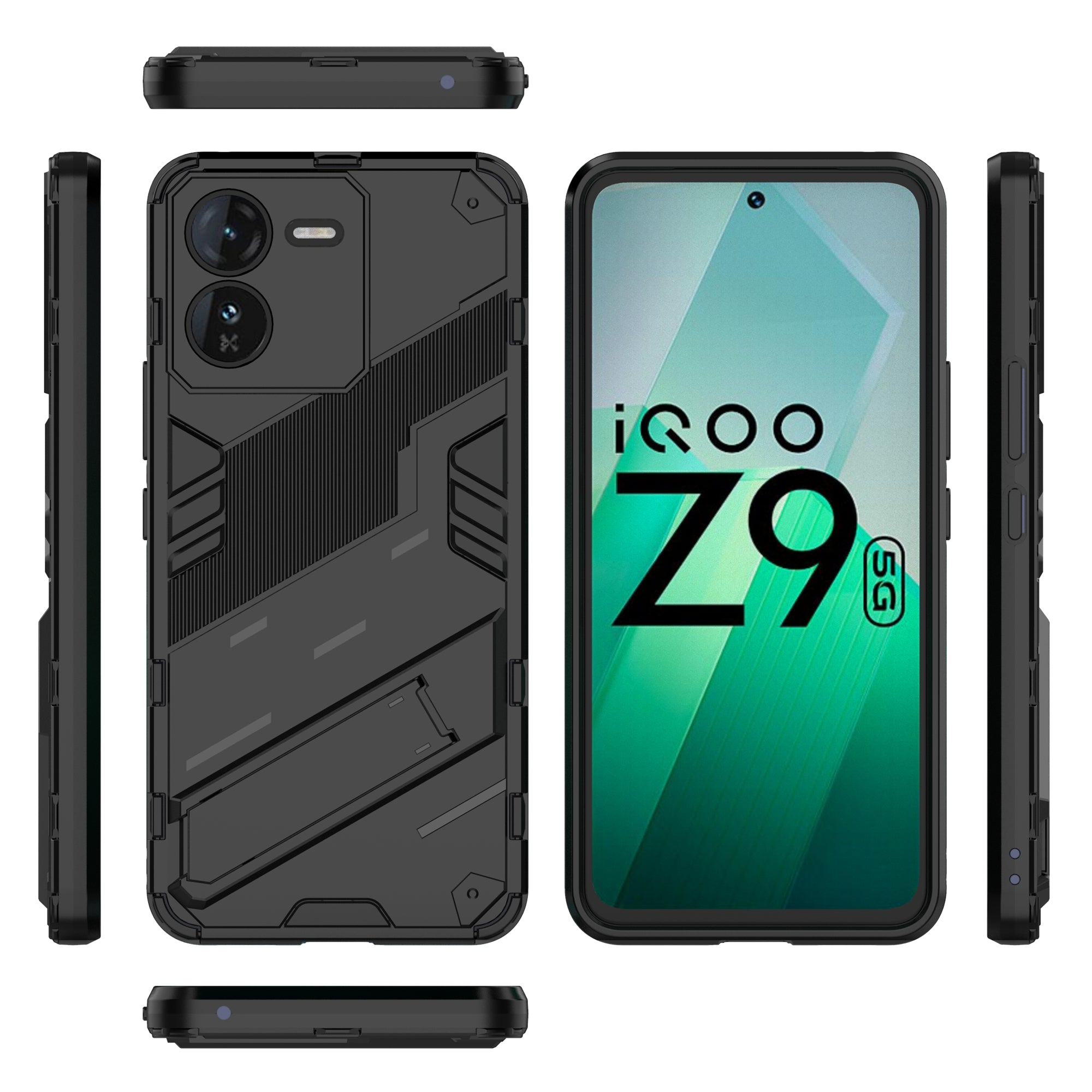 For vivo iQOO Z9 5G Kickstand Case Shock Absorbing PC+TPU Phone Cover