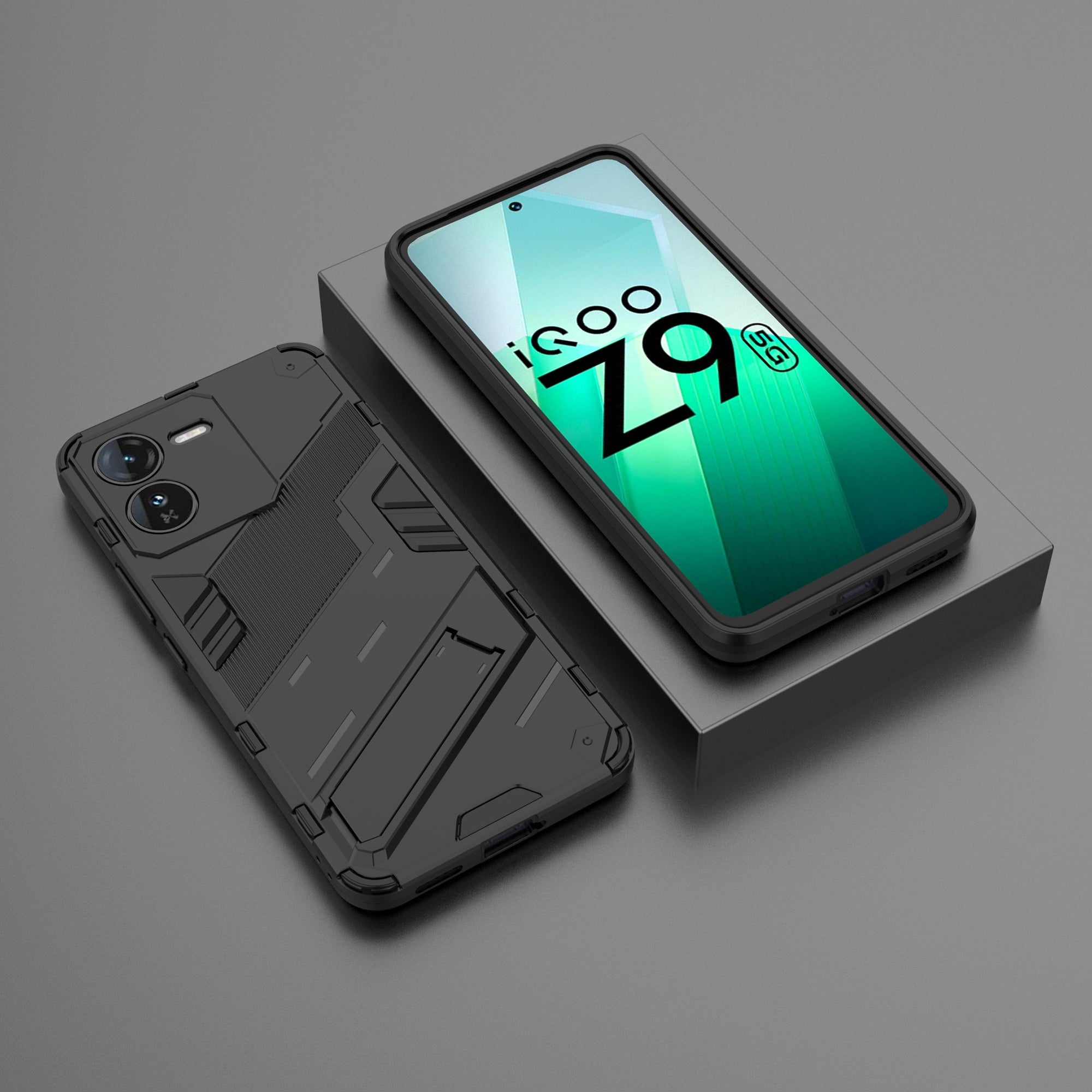 For vivo iQOO Z9 5G Kickstand Case Shock Absorbing PC+TPU Phone Cover